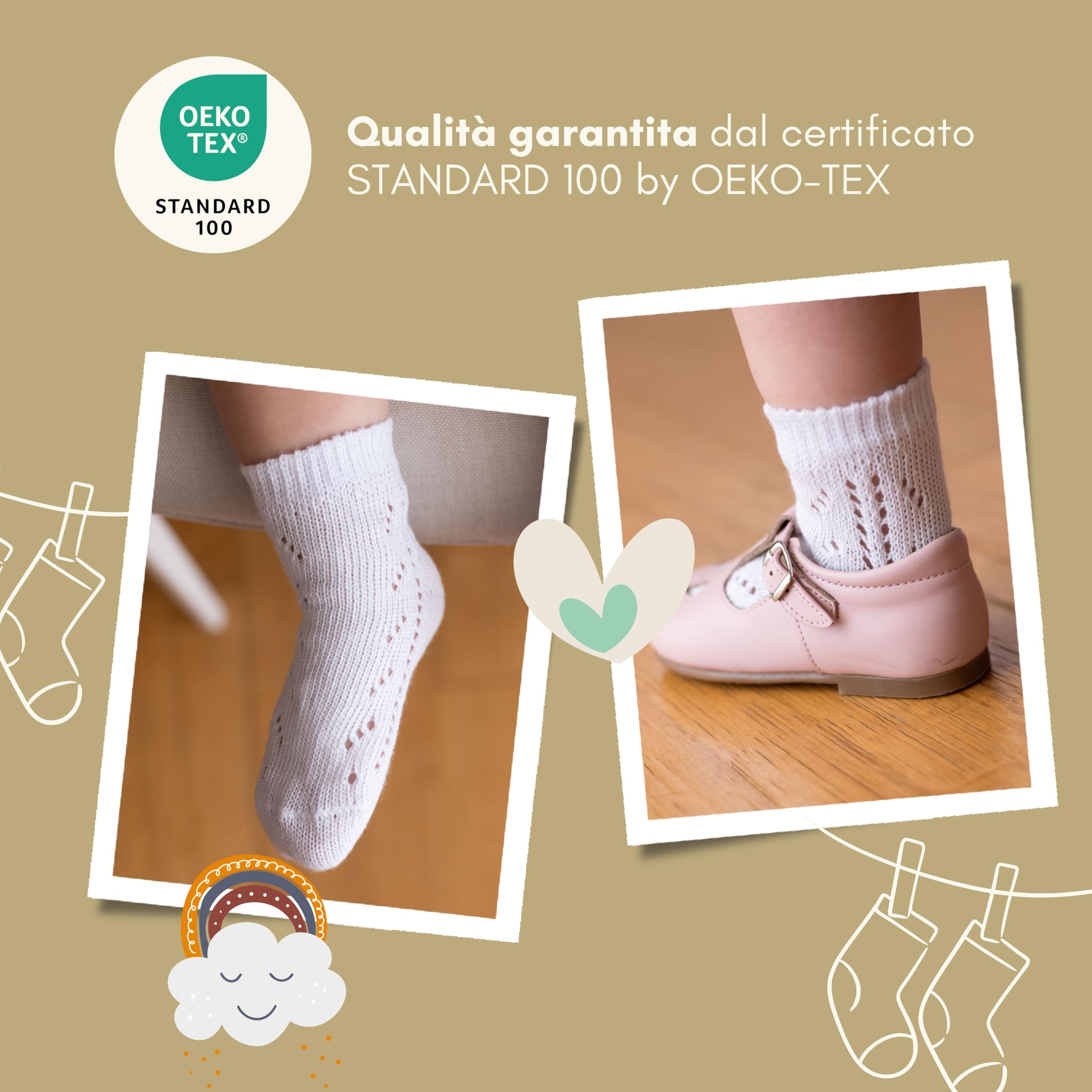 Coccoli | 3 Paia di Calzini Corti Neonato in Cotone Elasticizzato con Motivo Traforato, Calzini Traforati Neonato a Tinta Unita, Made in Italy