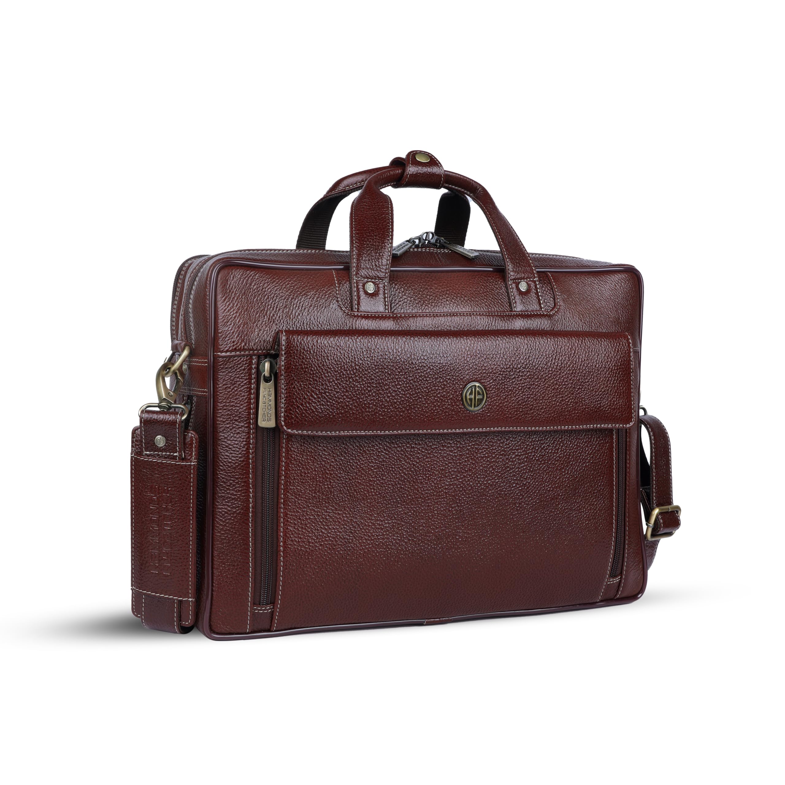 HAMMONDS FLYCATCHER Genuine Leather Office Bag for Men, 15.6" Professional Leather Laptop Bag for Men for Office, Travel, Daily Use, Adjustable Strap & Multi Compartments - 1 Year Warranty - Brown