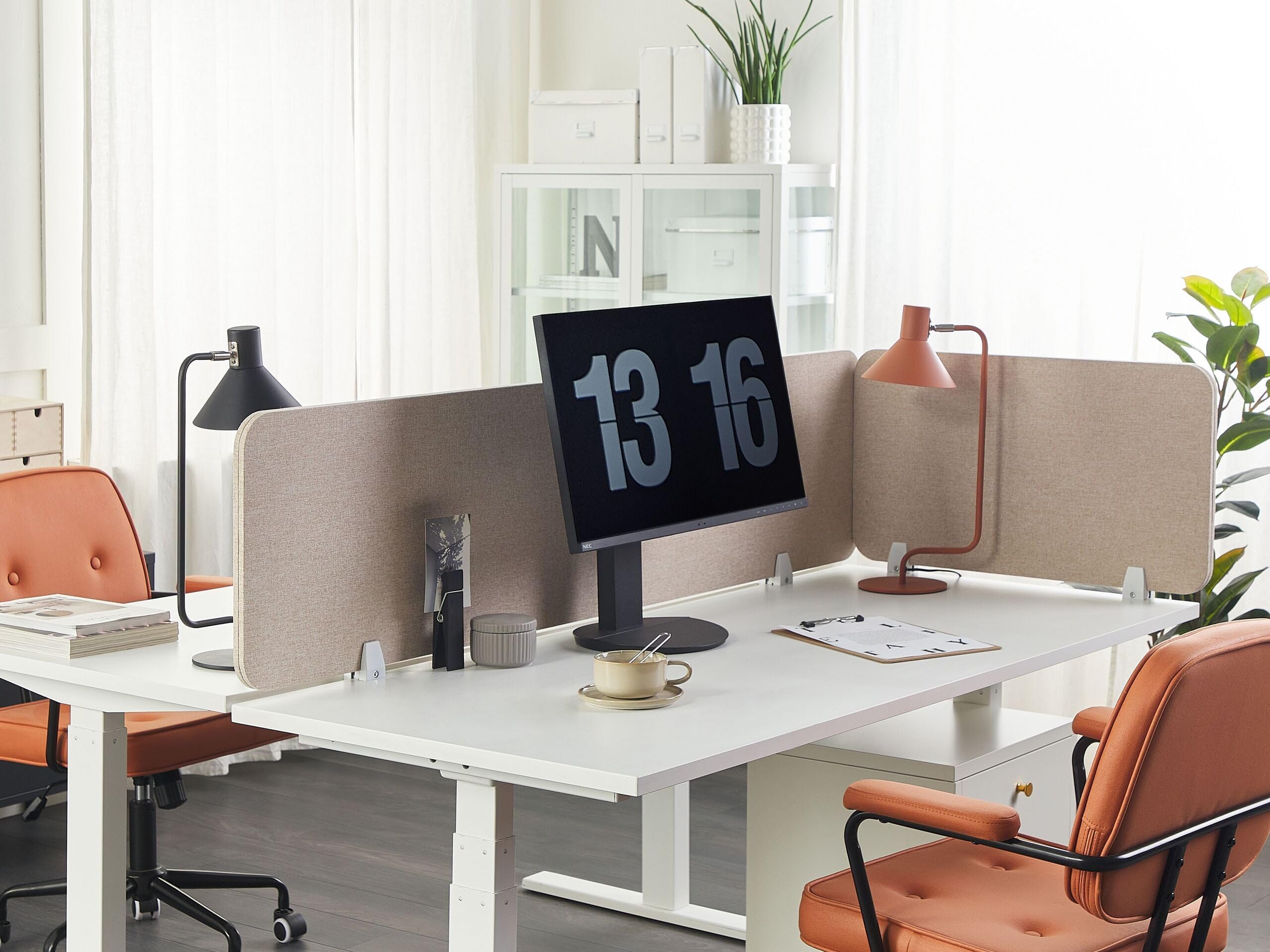 Beliani Séparateur de Bureau Beige Synthétique et Polyester 72 x 40 cm Ecran Visuel Wally
