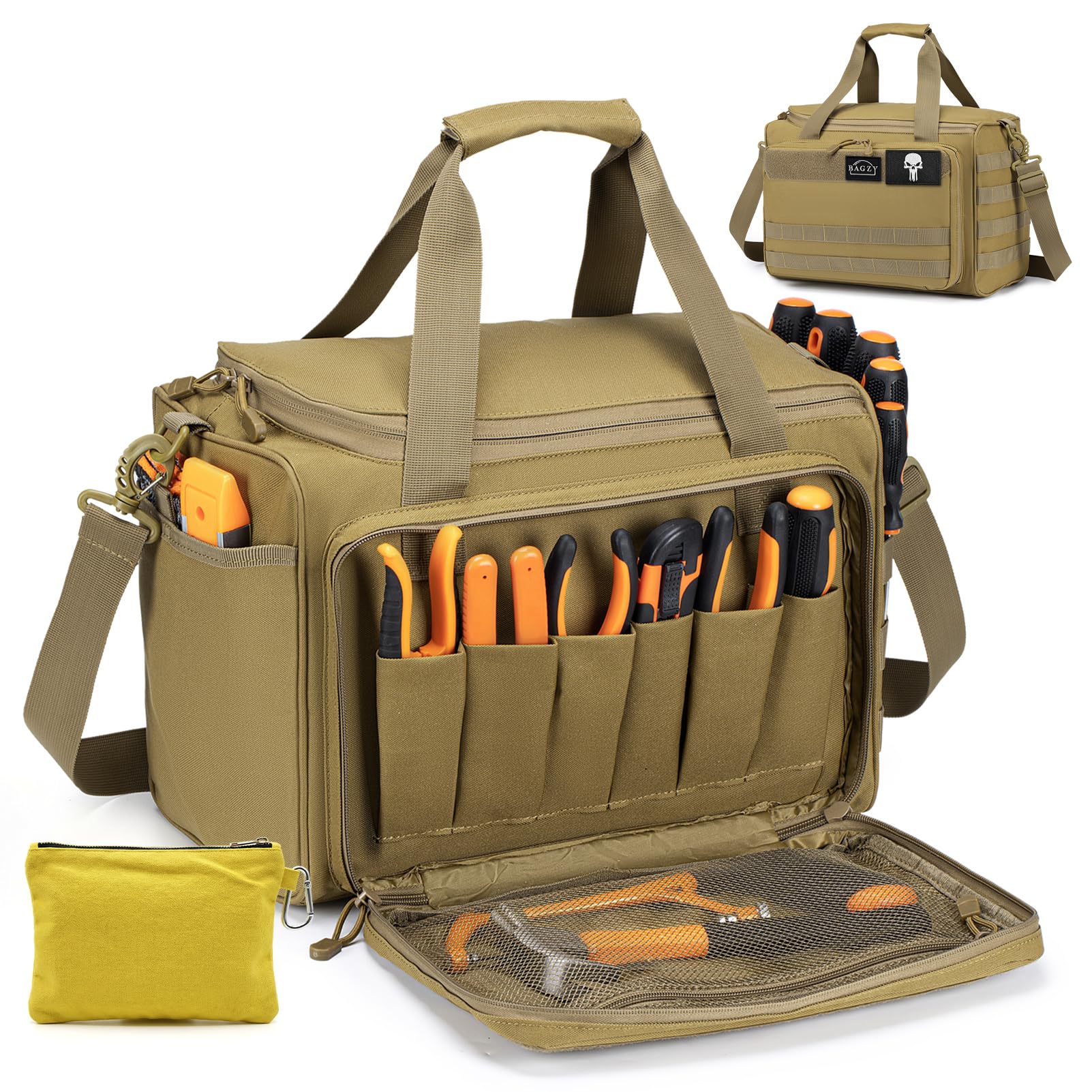 BAGZY Electricians Tool Bag Multi-pockets 600D Oxford 40x30x25cm Tools Organisers Tactical Range Bag for Men and DIY Assembly of Partitions Work Bag for Repairman, Electrician, Carpenters