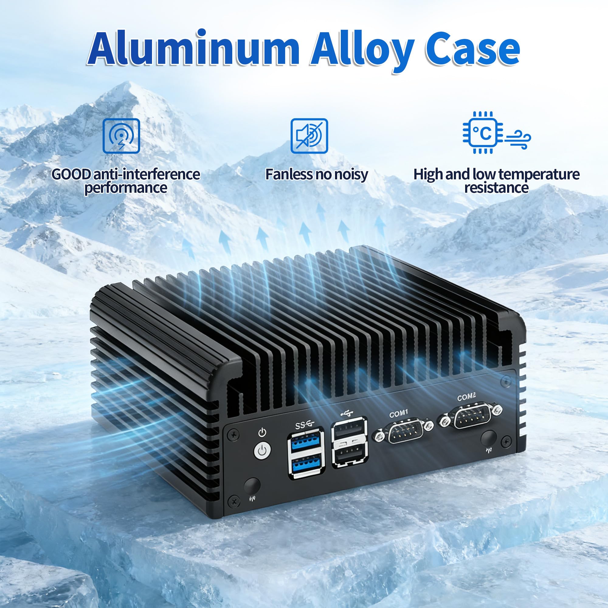 CWWK Mini PC Fanless, N2840 Industrial Embedded Computer, 2 x COM RS232/RS485, Dual Gigabit/1000M LAN, 8GB DDR3 RAM 128GB mSATA SSD, SIM, Mini-PCIe, HD, VGA, 4USB, SATA