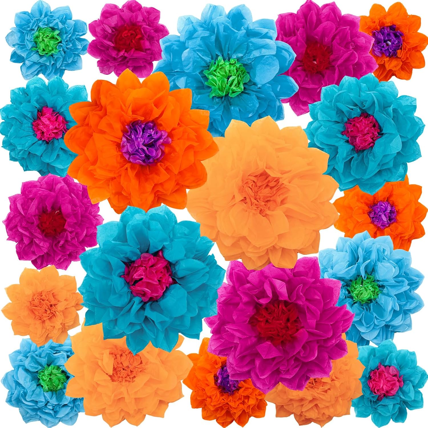 Gejoy 20 Pieces Large Colorful Tissue Paper Flower Decorations for Parties 3D Giant Tissue Paper Pom Pom DIY Craft Decoration for Wall Ceiling Wedding Mexican Birthday Backdrop Party(Bright Color)