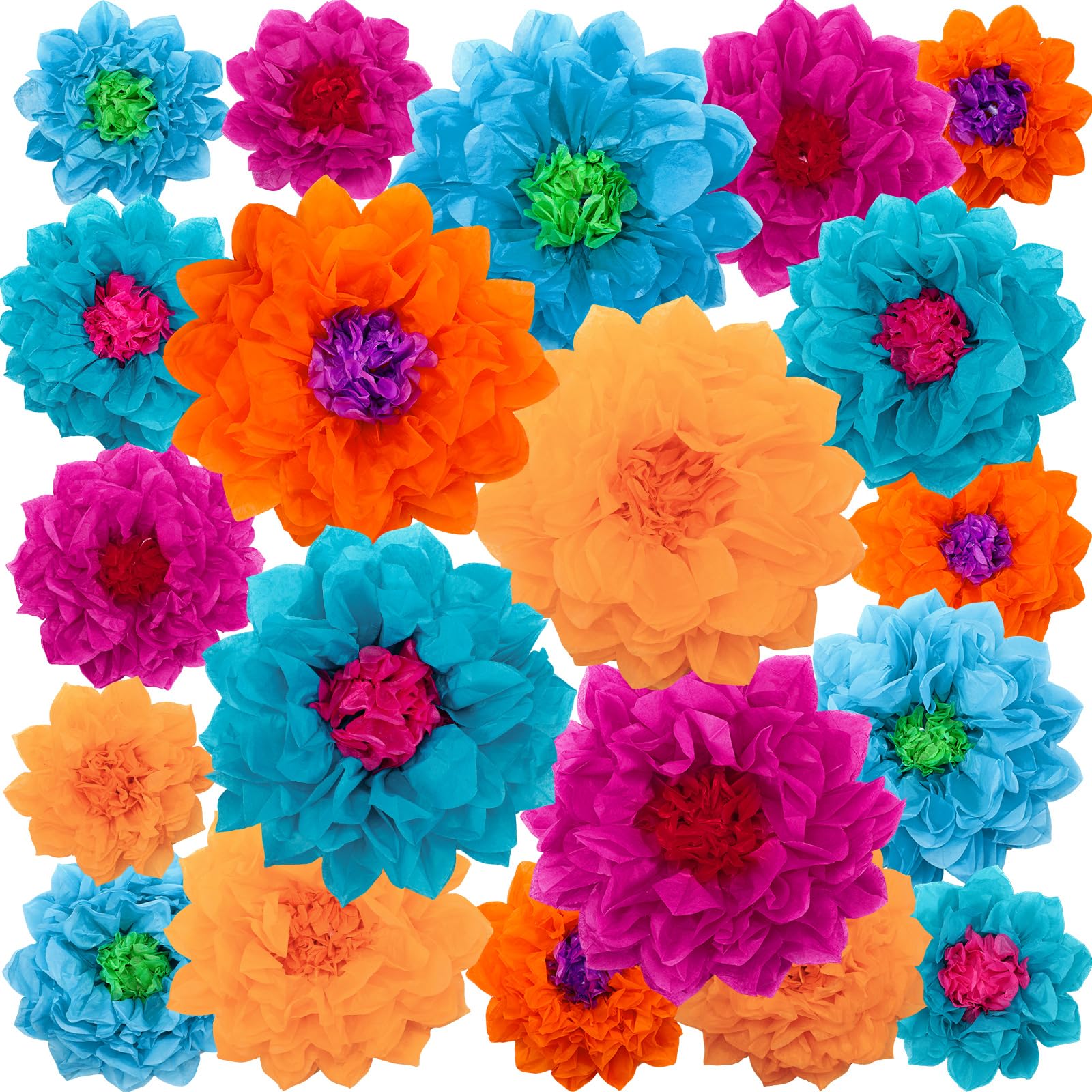 Gejoy 20 Pieces Large Colorful Paper Flower Decoration for Wall Giant Summer Tissue Paper Flowers 3D Fiesta Crepe Tissue Flower Pom DIY Decor Wedding Mexican Birthday Babyshower Party Backdrop