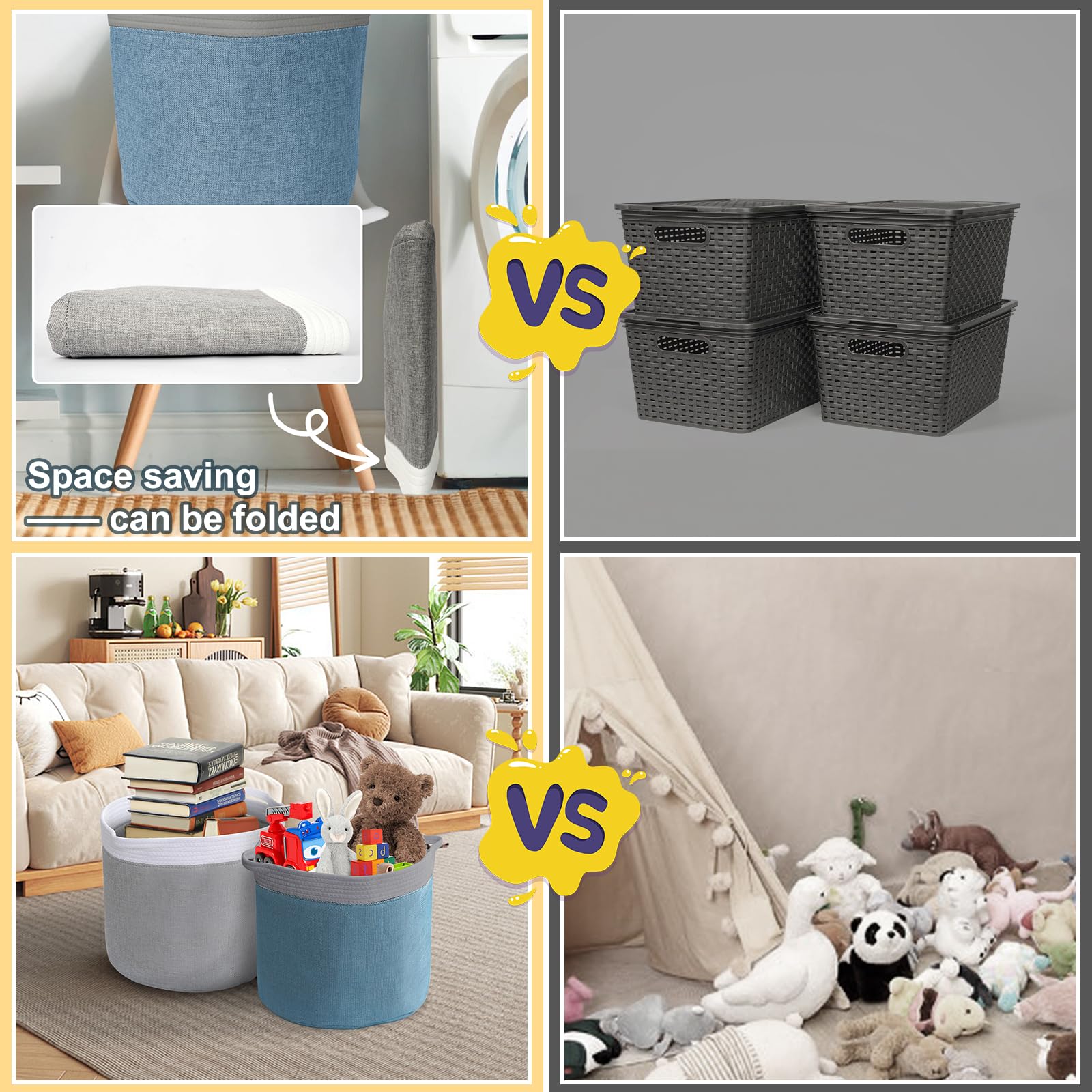 4er-Set Regalkörbe Aus Baumwollseil & Leinen – 30,5x34 Cm, Geflochten, Mit Griff, Für Bad & Schlafzimmer