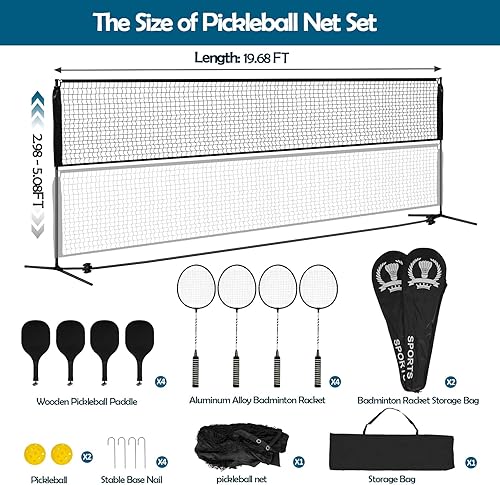 Miniatura 2 de Juego de red de pickleball portátil, red de pickleball de bádminton de 20 pies, juego de red de voleibol todo en uno para niños, red de voleibol