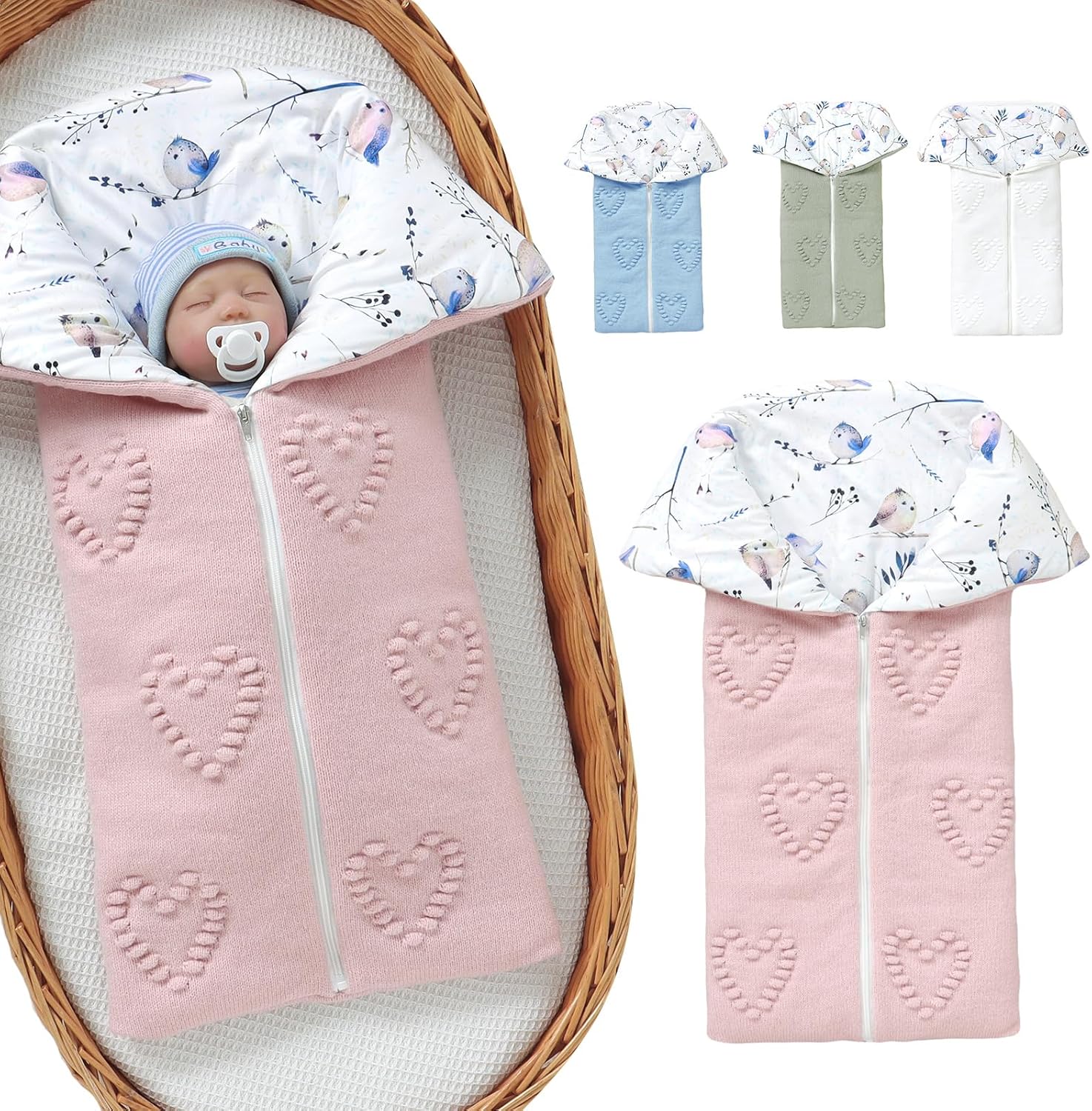 Baby Winter Thick Swaddle Blankets Newborn Heart Dots Receiving Blanket Infant Soft Knit Warm Stroller Wraps for Baby Boys Girls (Pink)