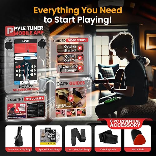 Miniatura 9 de Pyle Kit de inicio de guitarra acústica de 6 cuerdas para principiantes paquete de guitarra Acustica con cuerpo cortado juego de cuerpo para
