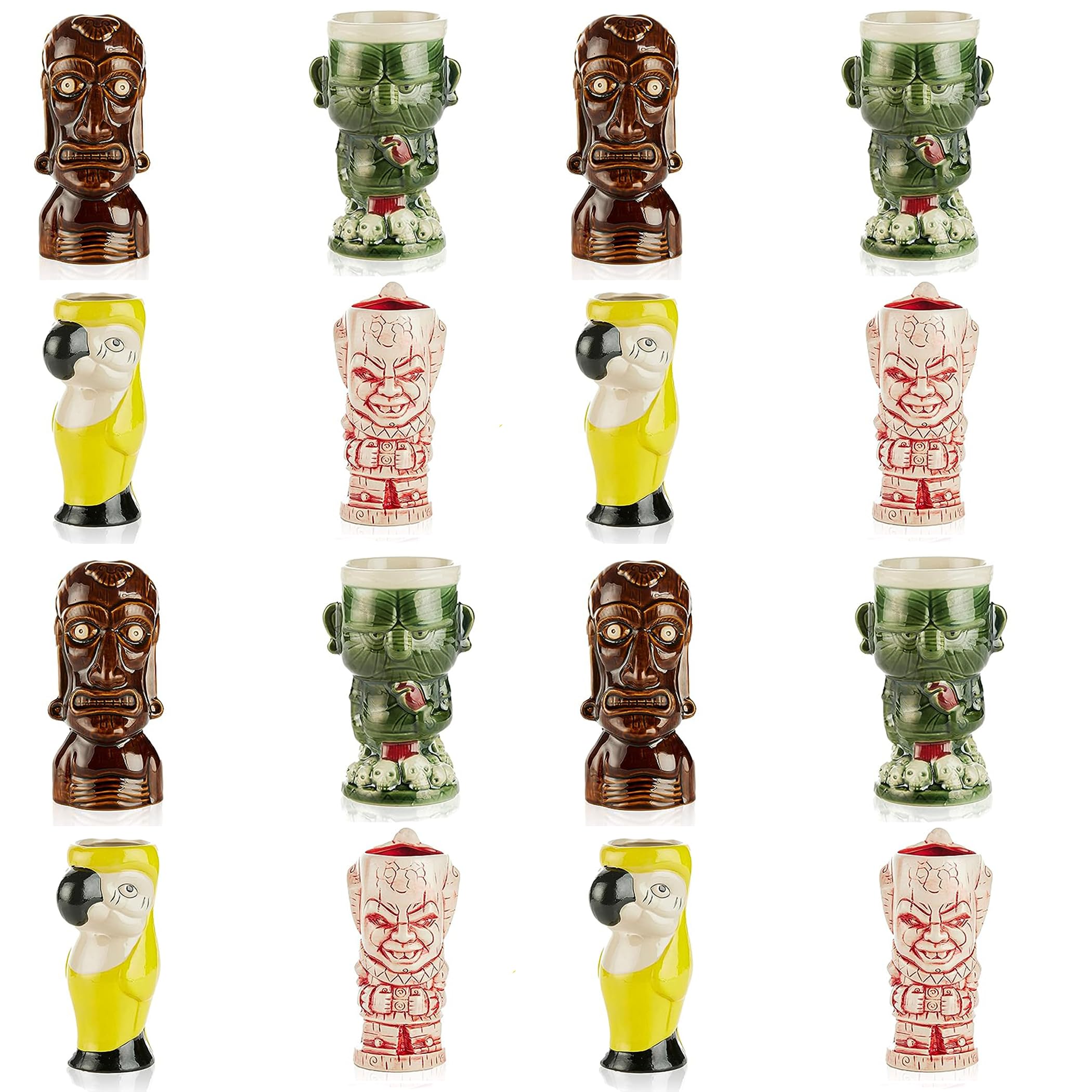 LEMONSODA Hard-Carved and Hand-Painted Tiki Mugs Cocktail - Ceramic Luau Party Mugs Drinkware, Cute Exotic Cocktail Glasses, Tiki Bar Professional Hawaiian Party Barware (Set of 16-16-22oz) [2075]