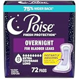 Overnight Incontinence & Postpartum Pads for Bladder Leaks&comma; 8 Drop Extra Coverage&comma; 72 Count &lpar;2 Packs of 36&rpar;&comma; Packaging May Vary