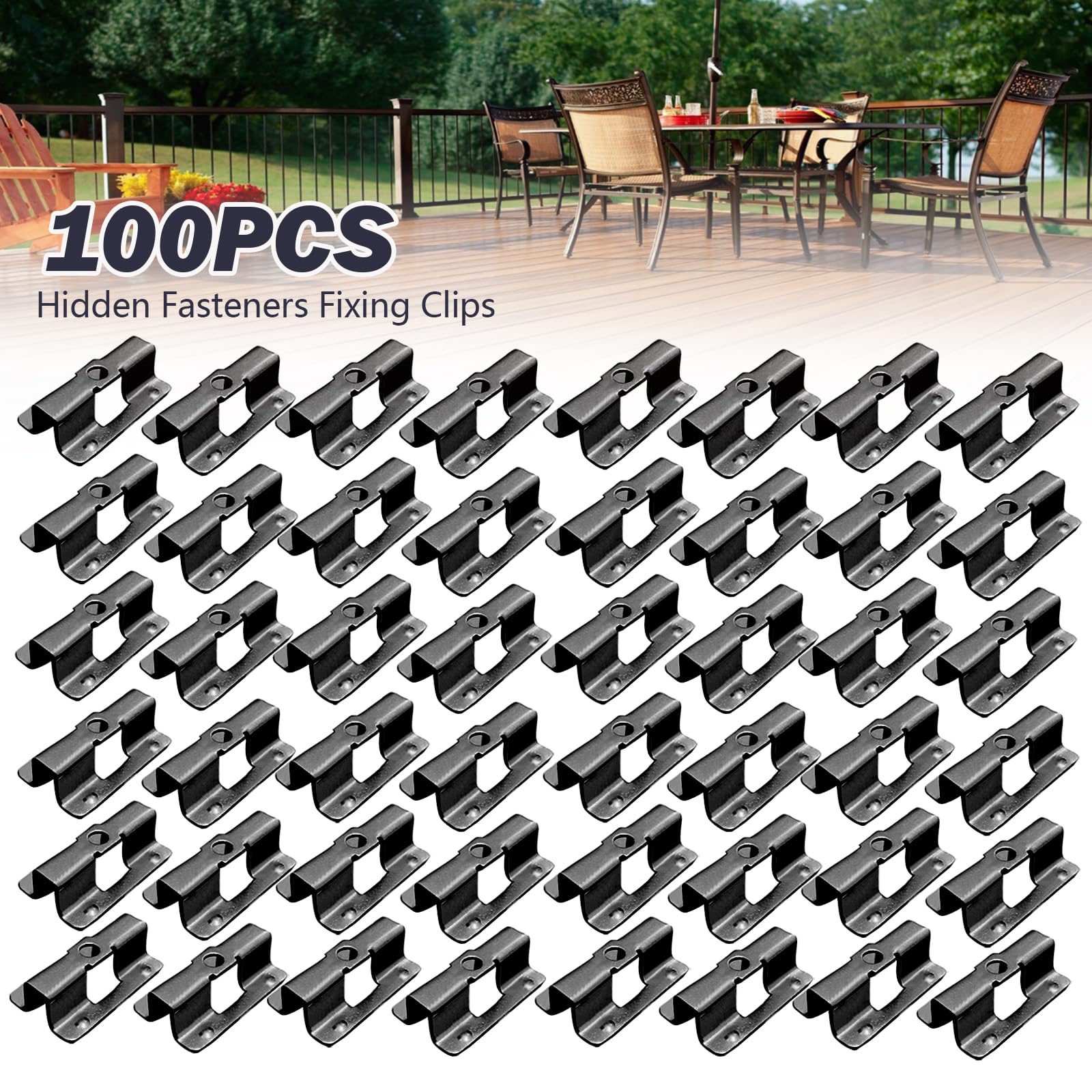 100 clips para terraza de acero inoxidable, en forma de U, clips de fijación con 100 tornillos para cierre de suelo de madera de bambú, rango de sujeción 6 mm/7 mm/8 mm/9 mm (negro 8 mm)