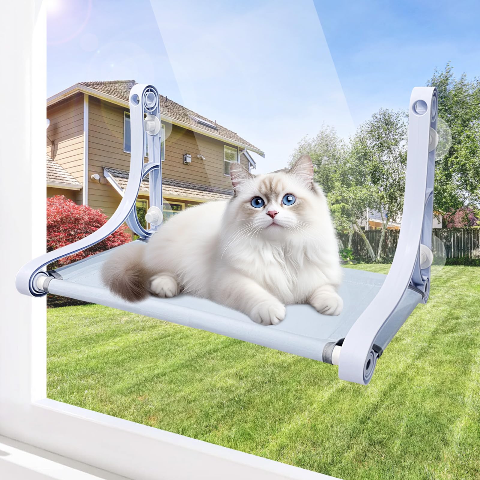 Cat Window Perch for Large Cats, Window Seat/Beds/Hammock for Indoor Cats Inside, 22 Inches Detachable Machine Washable Bed Cover, Spacious And Comfortable Cat Gifts for Sunbathing/Napping/Looking Out