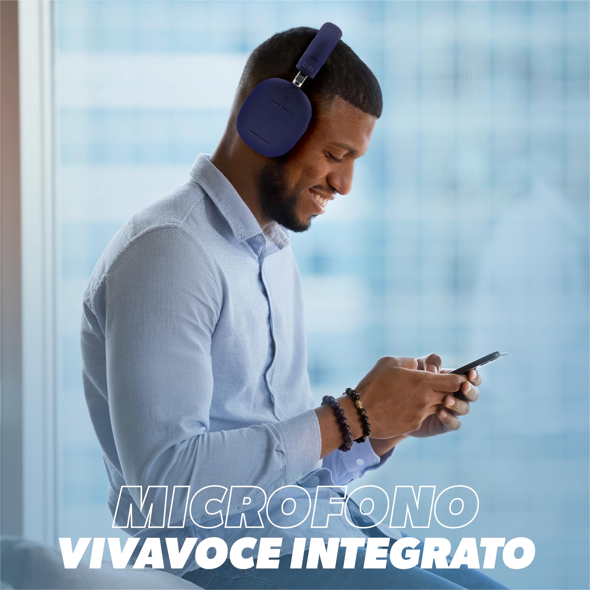 T'nB - Bounce ANC Midnight Blue, Cuffie Bluetooth senza fili, Riduzione del Rumore Active ANC, Autonomia 50h, Suono Immersivo, Microfono Integrato, Bluetooth 5.3, Jack 3.5mm, Borsa per il trasporto