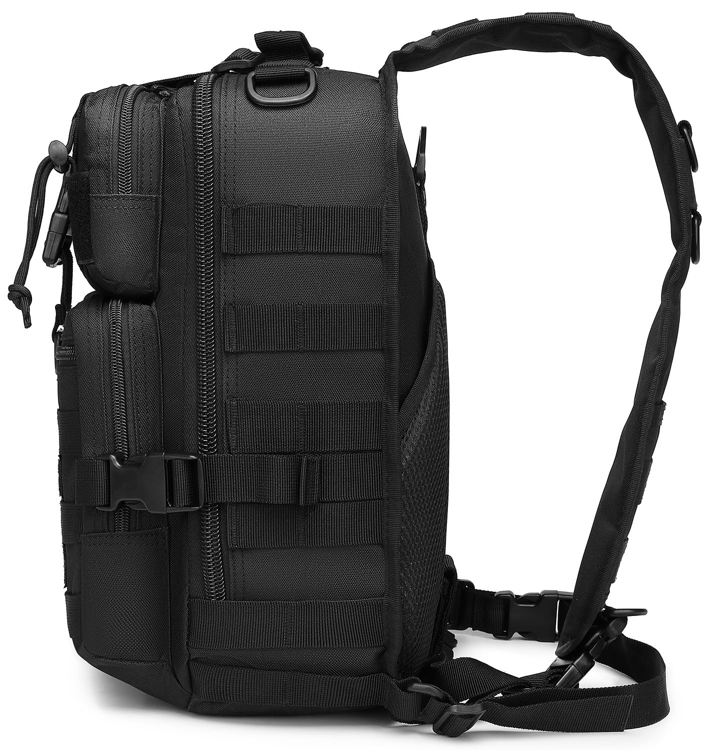 Mochila táctica cruzada bandolera Militray bolsa de hombro para hombres, paquete de pecho senderismo mochila 15L, Negro con funda, Mochilas Sling 2