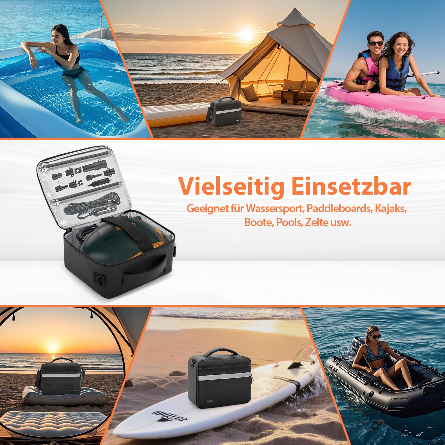 SUP Borsa per pompa, borsa per la pompa ad aria SUP compatibile con la maggior parte delle pompe elettriche SUP, custodia impermeabile con tracolla per accessori paddleboard (solo borsa)