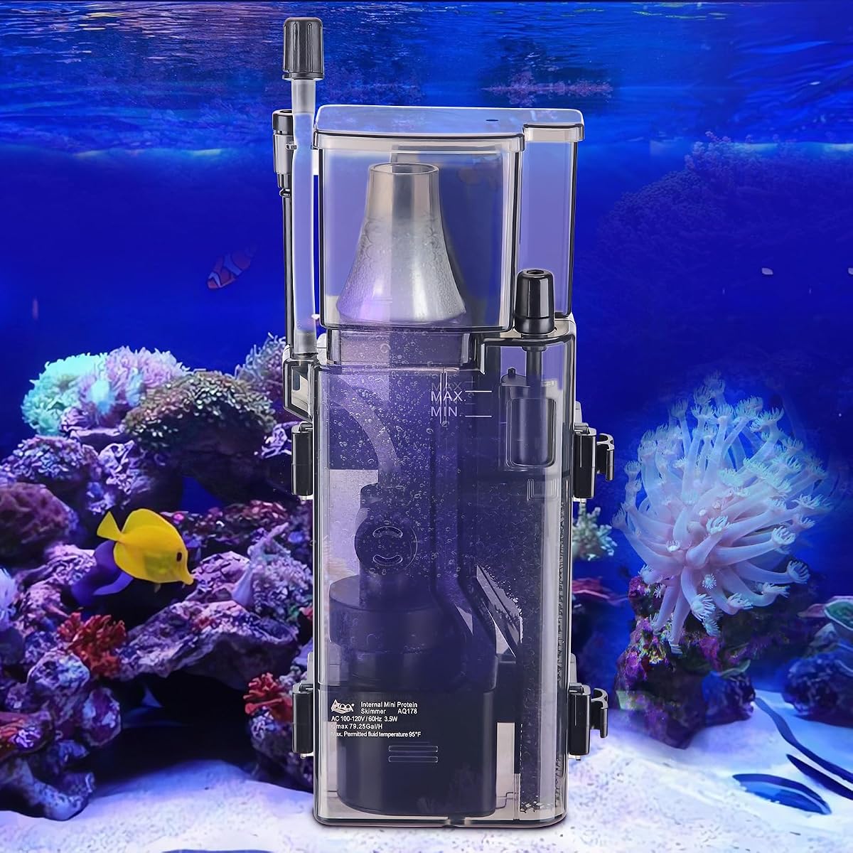 AQQA Skimmer de proteínas para acuario para pecera de agua salada | Bomba de filtro Nano Surface Skimmer 79GPH ultra silenciosa para tanque de 50-80 galones