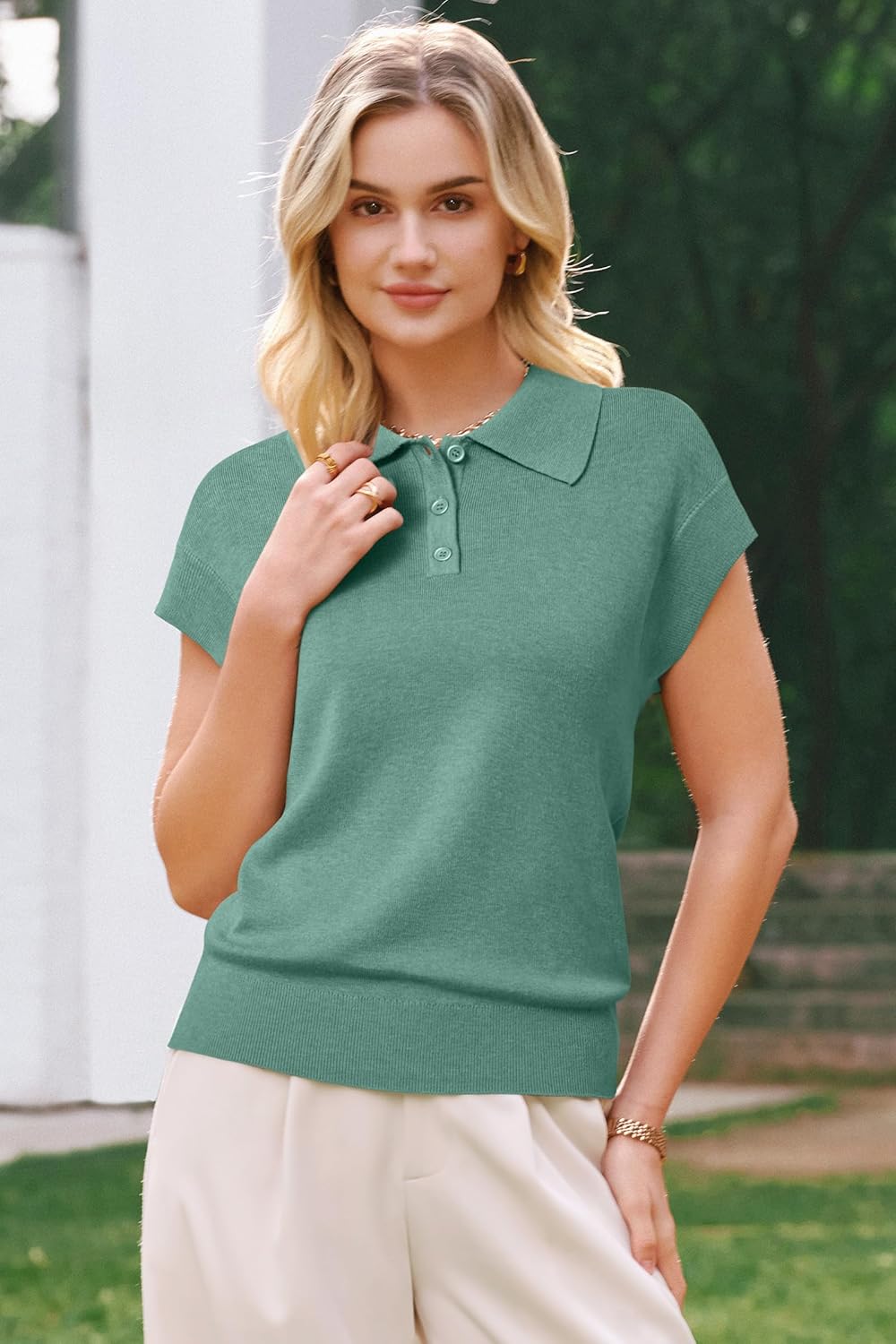 Arach&Cloz Women's Wool Blend Cap Sleeves Business Casual Summer Tops Sweater Vest Polo Shirts 2026