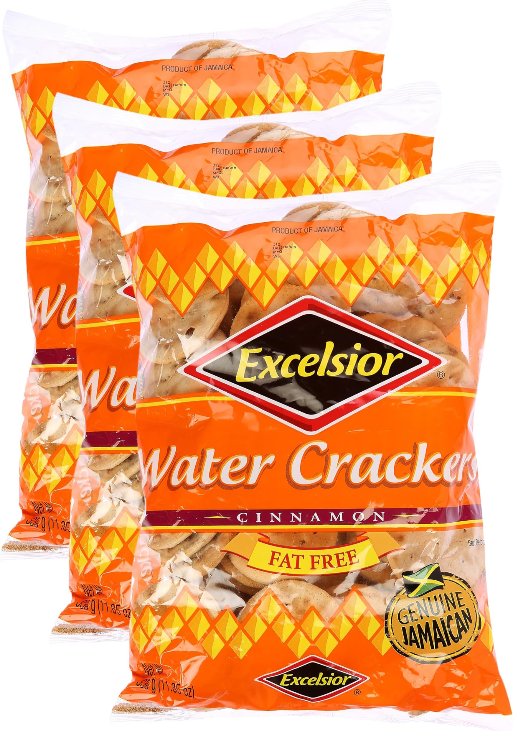 Excelsior Jamaica's Favorite Water Crackers, Cinnamon, Fat Free,11.85 oz, Packaging may vary (Pack of 3)
