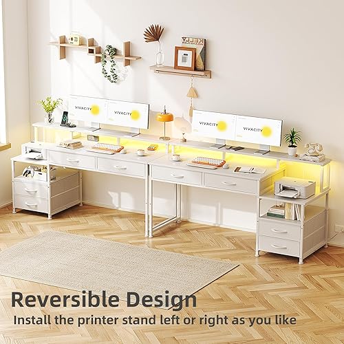 Miniatura 7 de MUTUN Escritorio para computadora de 53 pulgadas con 4 cajones y tomas de corriente, escritorio reversible de oficina en casa con soporte para