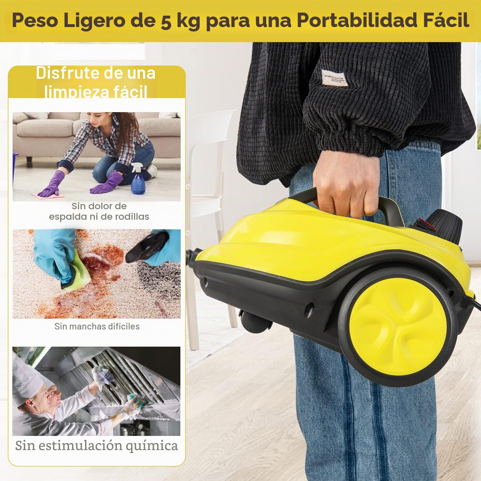 RELAX4LIFE Limpiador de vapor de alta presión 2000 W | 1,8 L Tanque de agua | 5 Bar |13 Accesorios versátiles, Limpiador de vapor para sofá, alfombra, cristal, cristal(amarillo | más+)