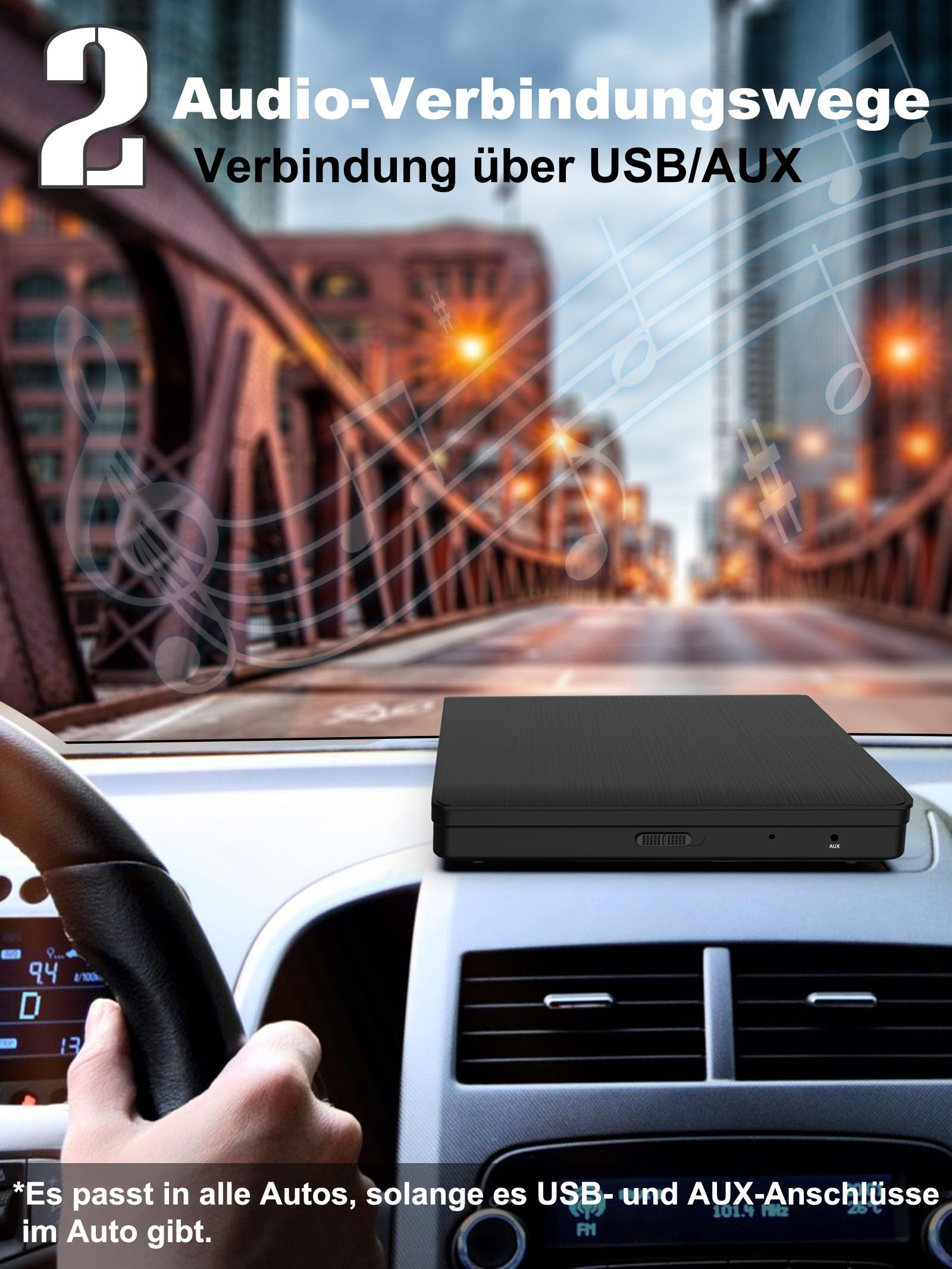 CD Player für Auto mit USB Anschluss - Lehwey CD Laufwerk für Auto mit 1M Verlängerungskabel, Externes CD Laufwerk für Laptop, PC, Fernseher, kompatibel mit Android Autoradio, Externer CD Spieler Auto