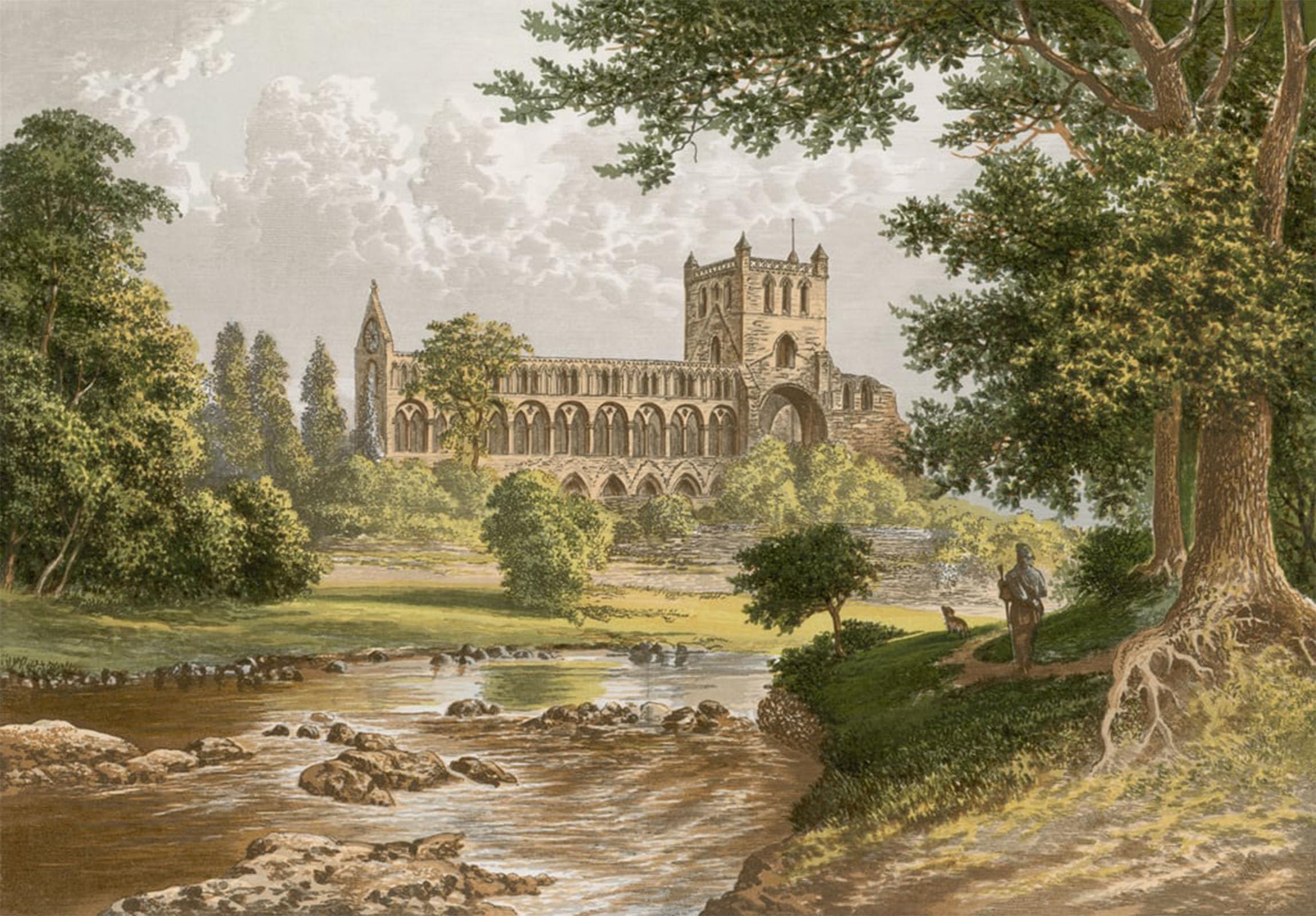 SERENDIPITP Vintage Picture Print on Canvas Wall Art Poster Jedburgh Abbey by Alexander Lydon Artwork Print Poster for Wall Decor 60x90cm