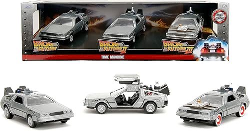 Jada Back to The Future 1:32 Time Machine Paquete de 3 autos fundidos a presión, juguetes para niños y adultos