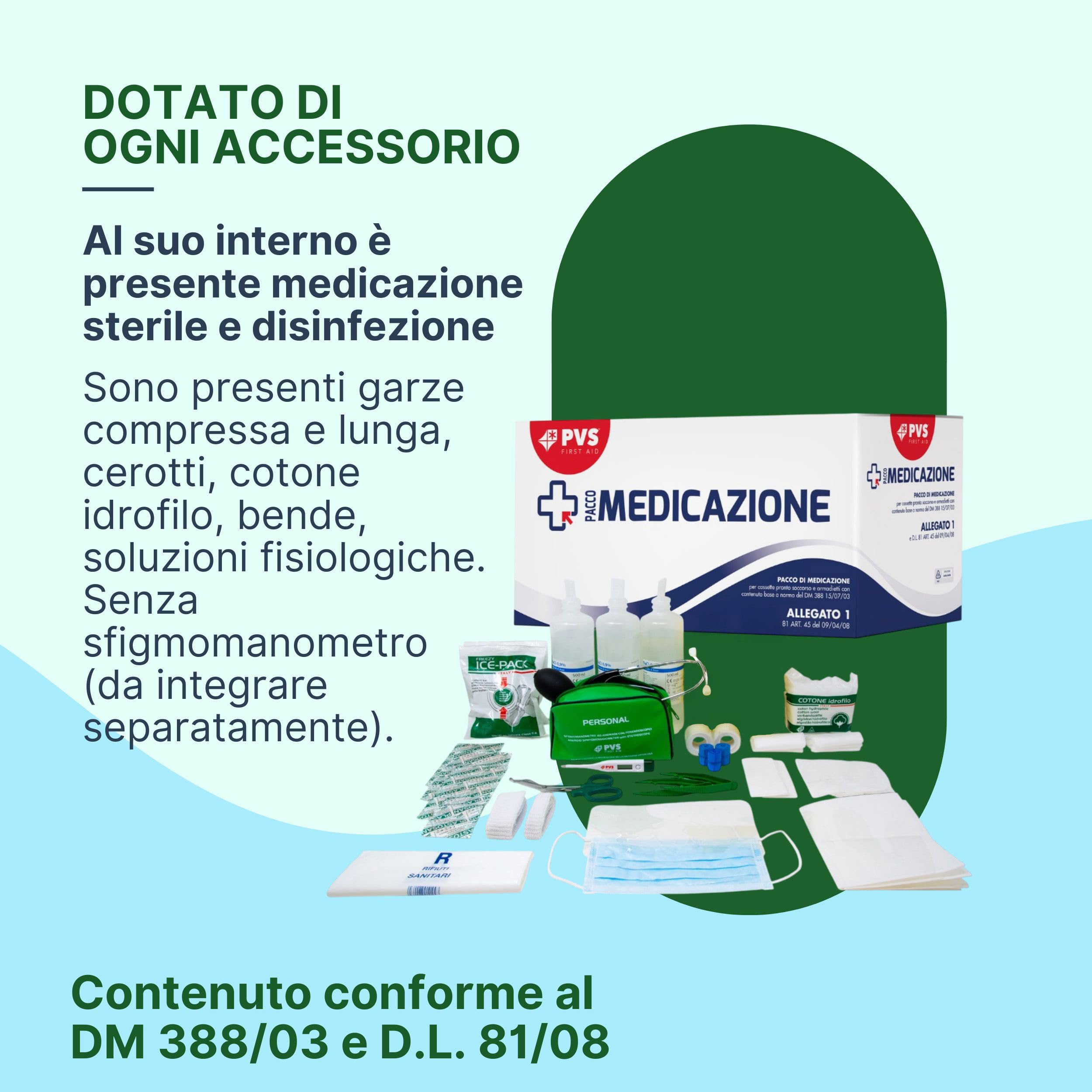 Pacco Reintegro Cassetta Pronto Soccorso Allegato 1 DM 388/03 - Kit Primo Soccorso Completo per Armadietto Aziendale CE senza Sfigmomanometro