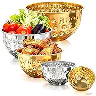 Mixing Bowls Set, 5PCS Stainless Steel Hammered Multicolor Mixing Bowls, Nesting Design Kitchen Bowls, 4.9/4.2/3.2/2.1/1.6QT for Mixing & Serving