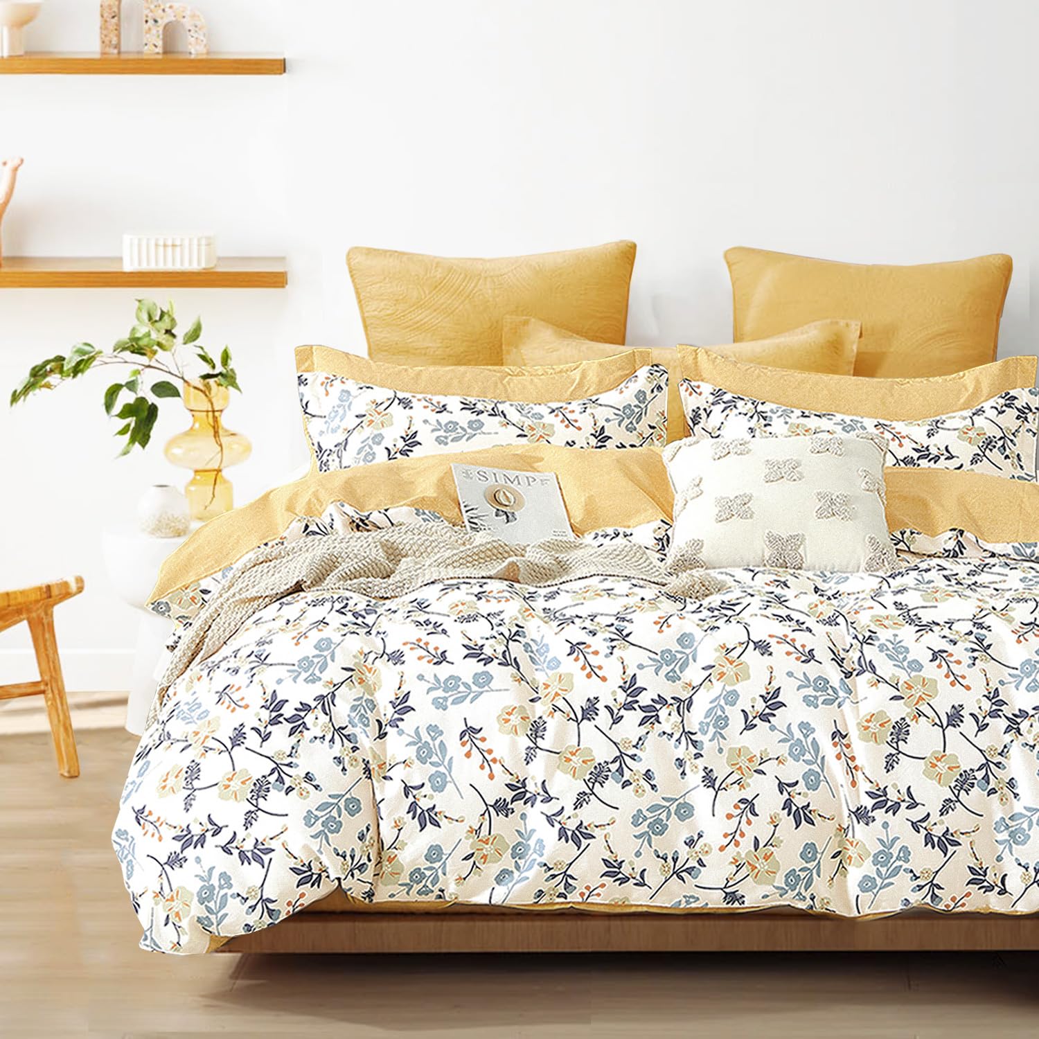 Amazon.com: LEMIROE Yellow Floral Cotton Comforter Queen