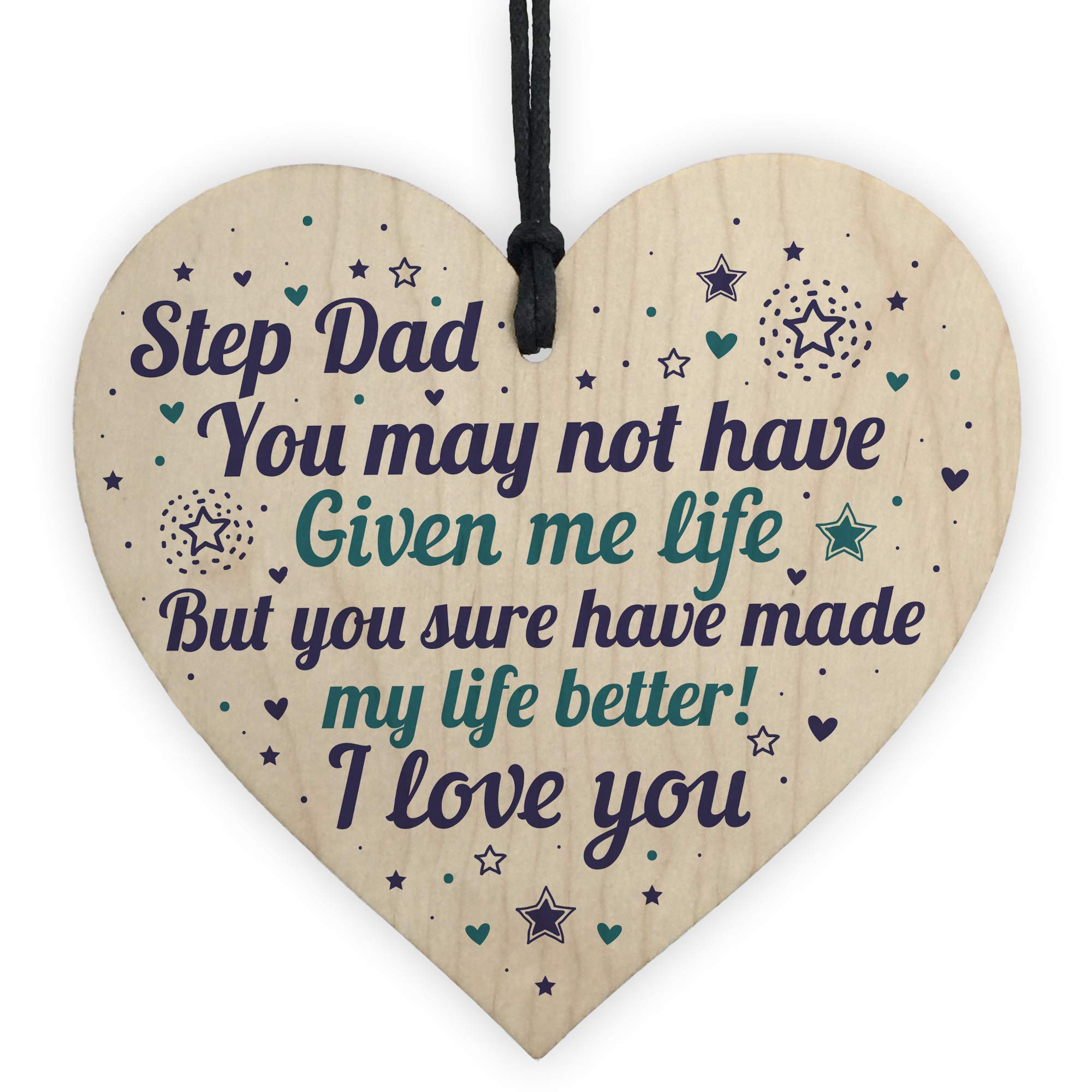 Red Ocean Stepdad Gifts From Daughter Son Wooden Heart Stepdad Birthday Christmas Thank You Gift