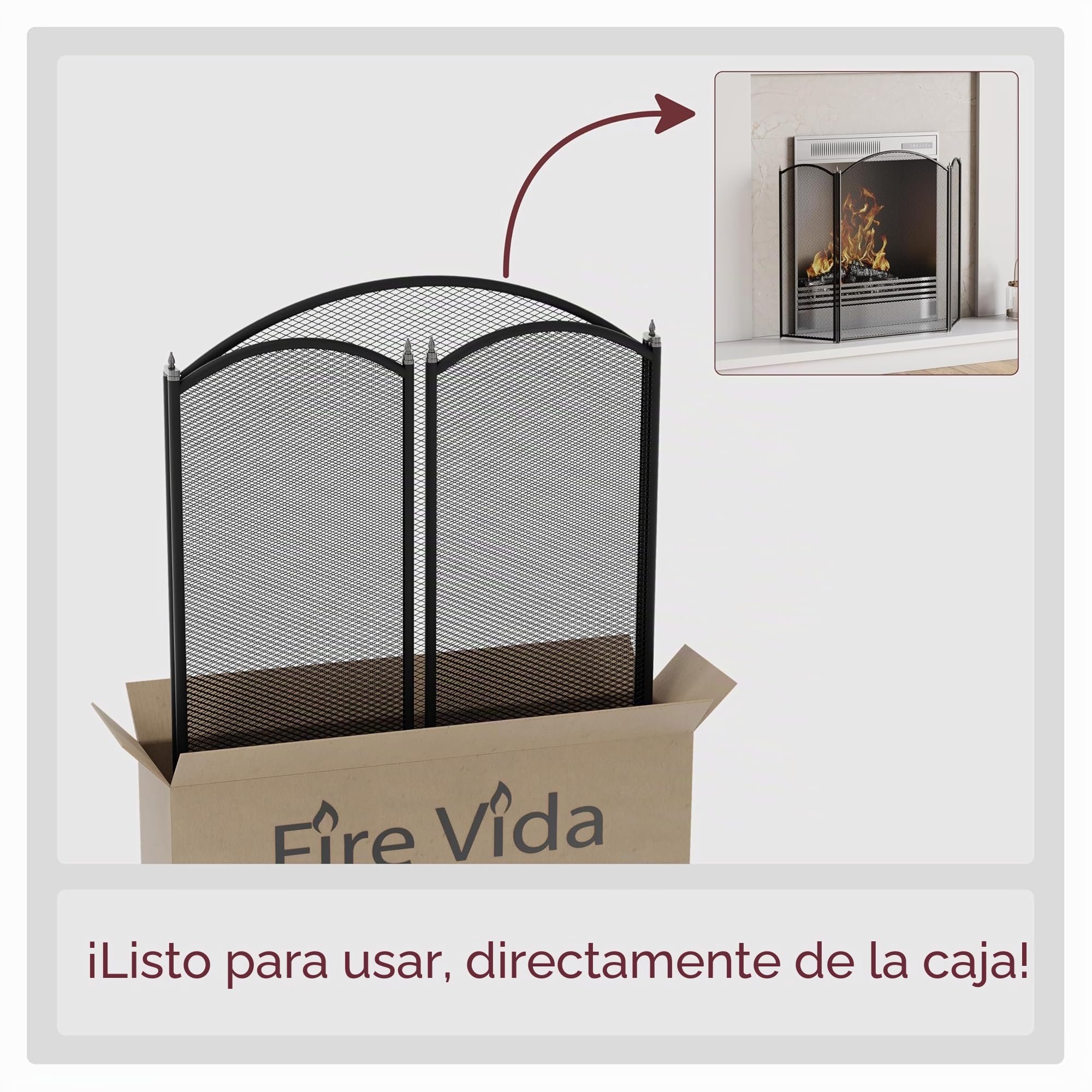 Fire Vida Selby - Protector contra Incendios de 3 Paneles, Metal, Color Negro