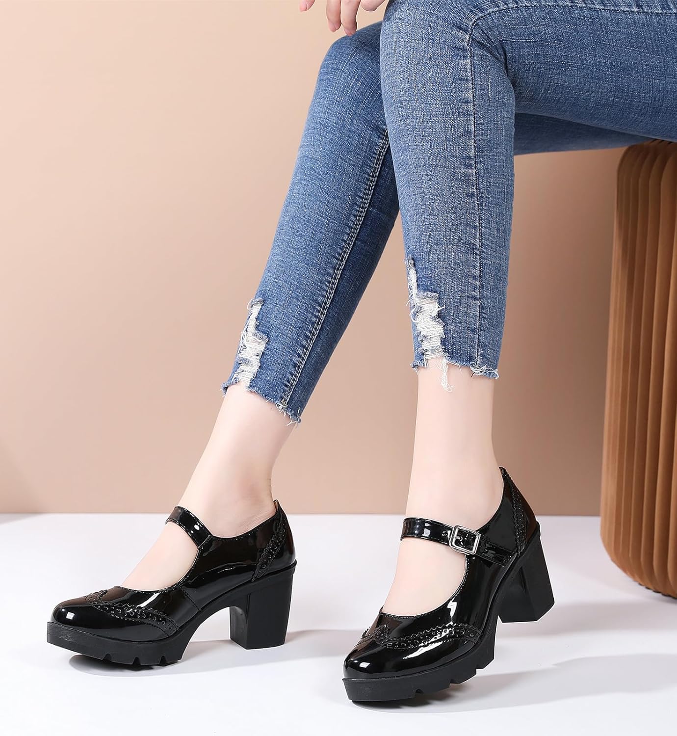 DADAWEN Women's Chunky Low Block Heels Mary Jane Closed Toe Work Pumps Comfortable Round Toe Oxfords Dress Wedding Shoes - Image 2