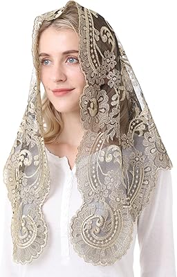 Infinity Lace Mass Embroidery Mantillas Catholic Church Chapel Scarf (Black and Gold)