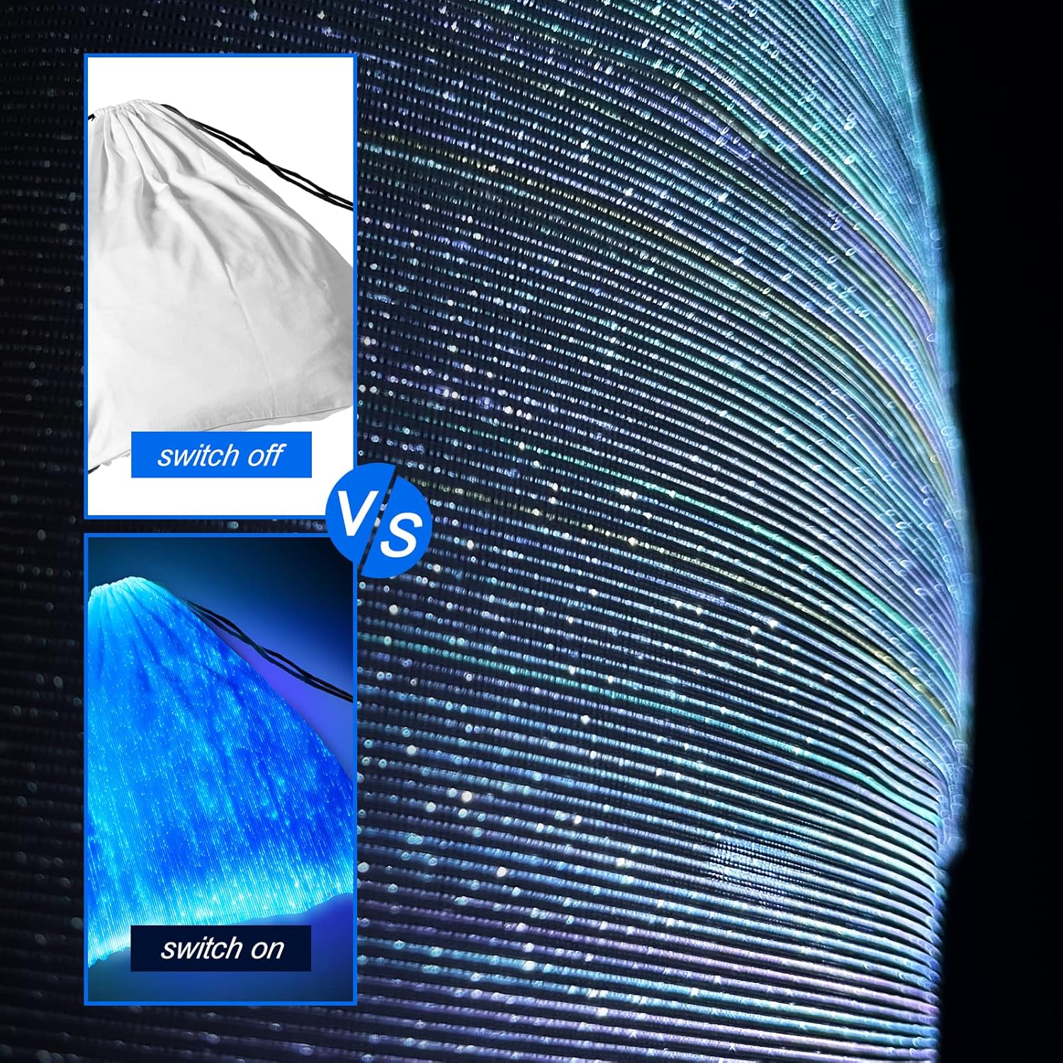 Fiber Optic Fabric,Led Accessories,Led Fiber Optic Mesh Lights for Quilting Sewing Clothes,Fabric with Changeable 7 Colors for DIY Luminous Festival Rave Partyaccessories. (White, 31.5in x 31.5in)