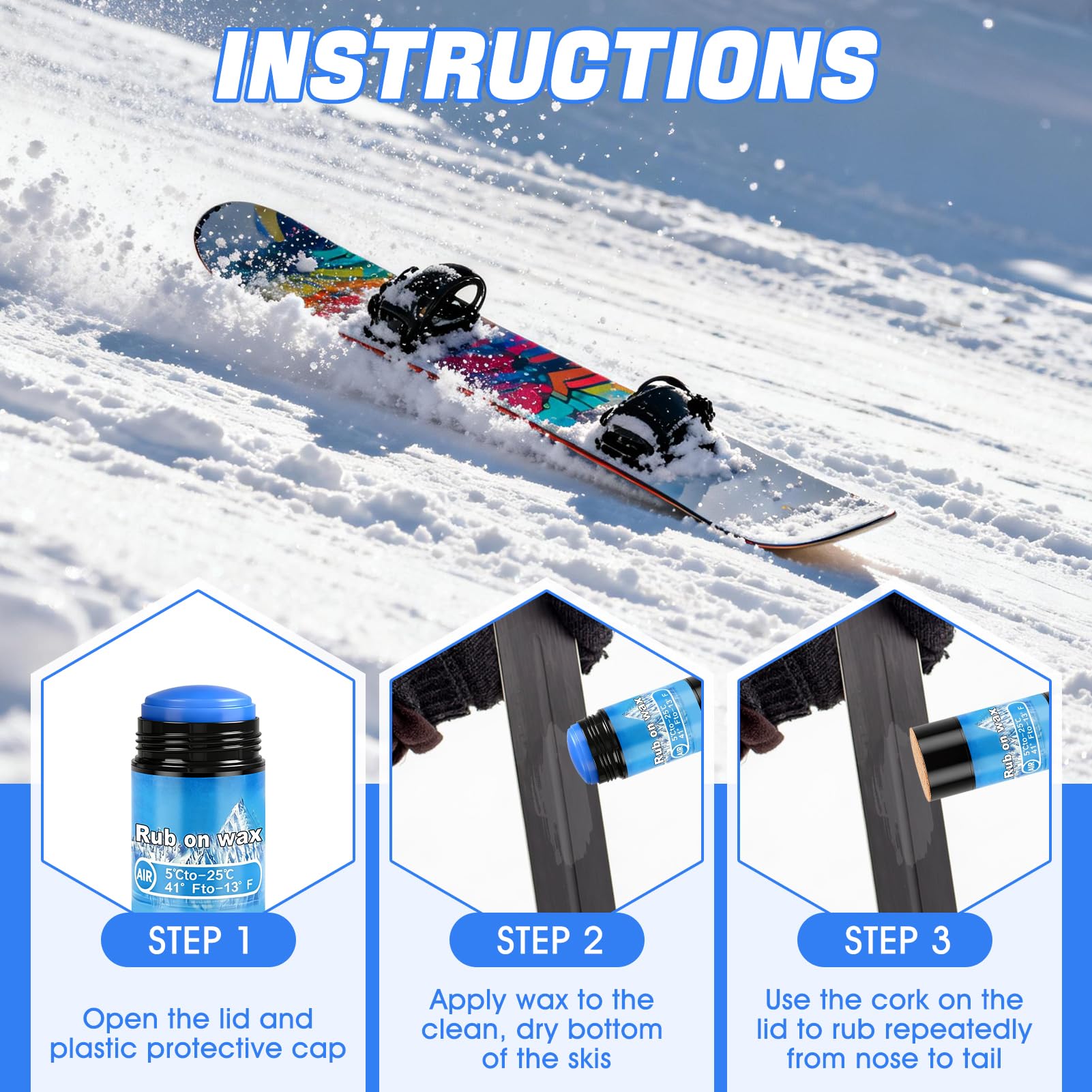 Cera para Esquí y Snowboard 75g, Aplicador de Corcho, Resistente a Bajas Temperaturas