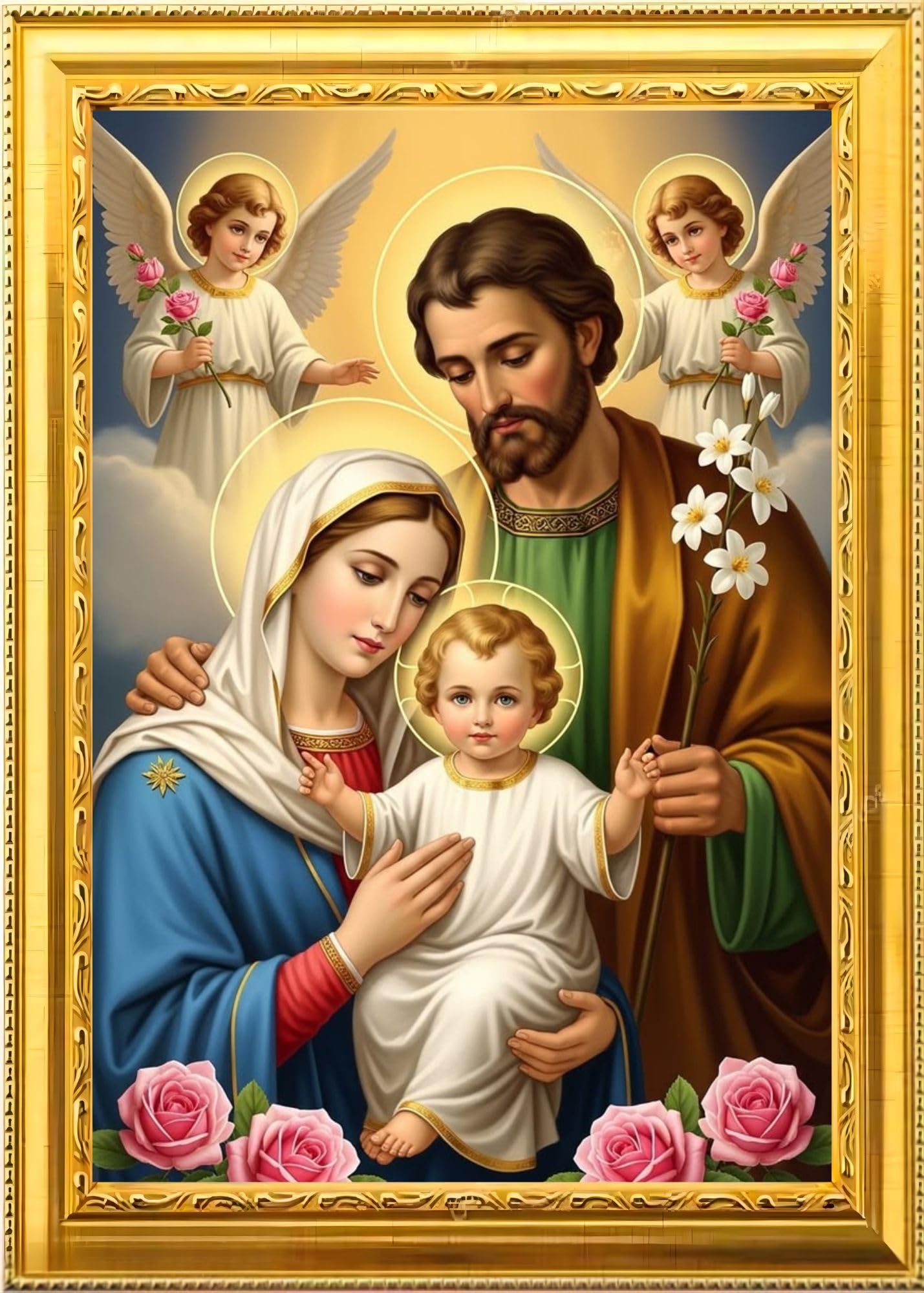 Holy Family Jesus Mary Joseph Photo Frame, Golden, Rectangular | Polished Finish, 24 cm x 18 cm, Catholic Religious Wall Decor-image-25
