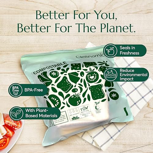 Miniatura 5 de Cleanomic Bolsas compostables* para almacenamiento de alimentos (25 Eco Zip) a prueba de congeladores y fugas, también disponibles bolsas de tamaño