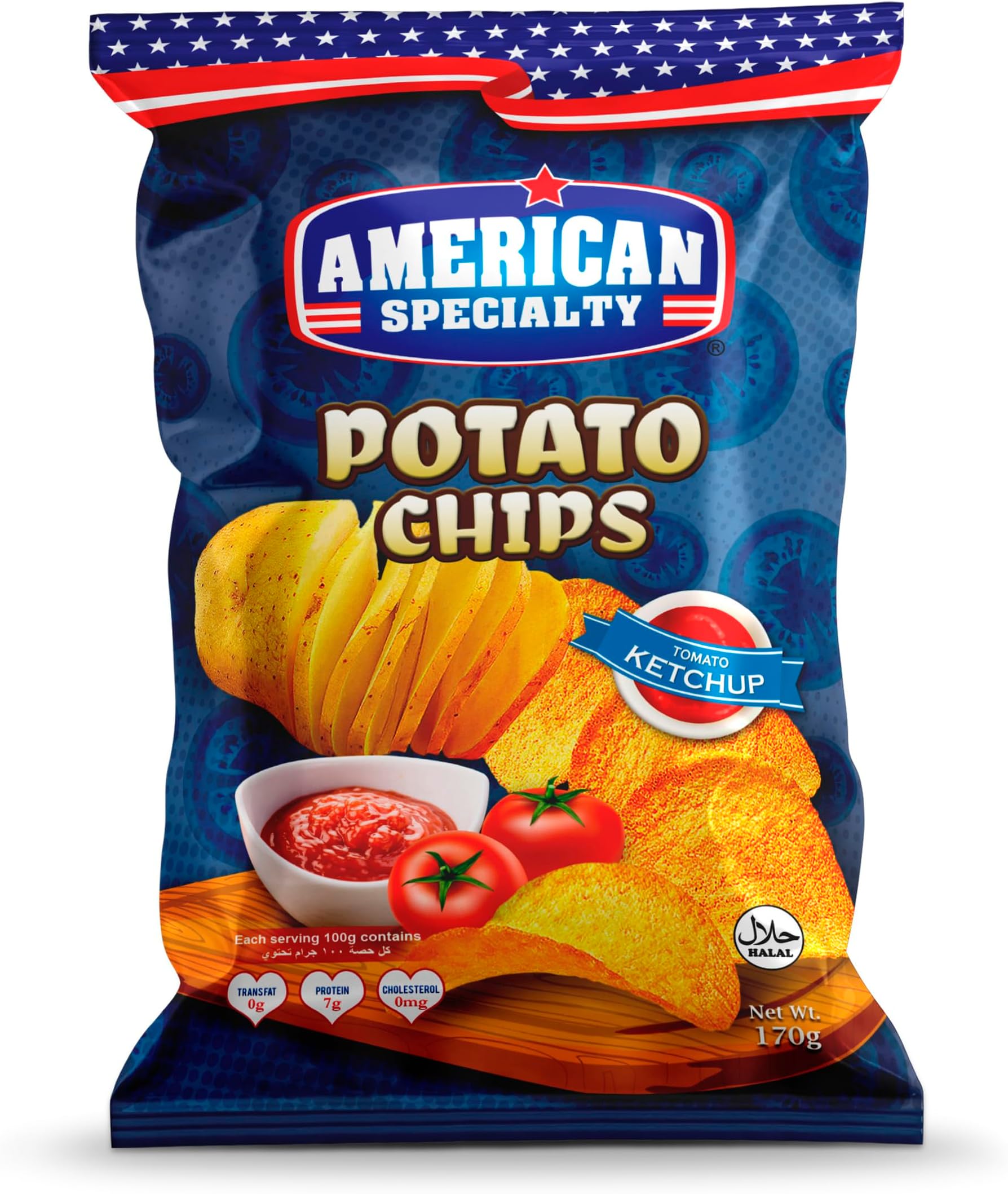 Potato Chips - Tomato Ketchup 170g - Zero Cholesterol and Zero Trans Fat - Made From Premium Ingredients