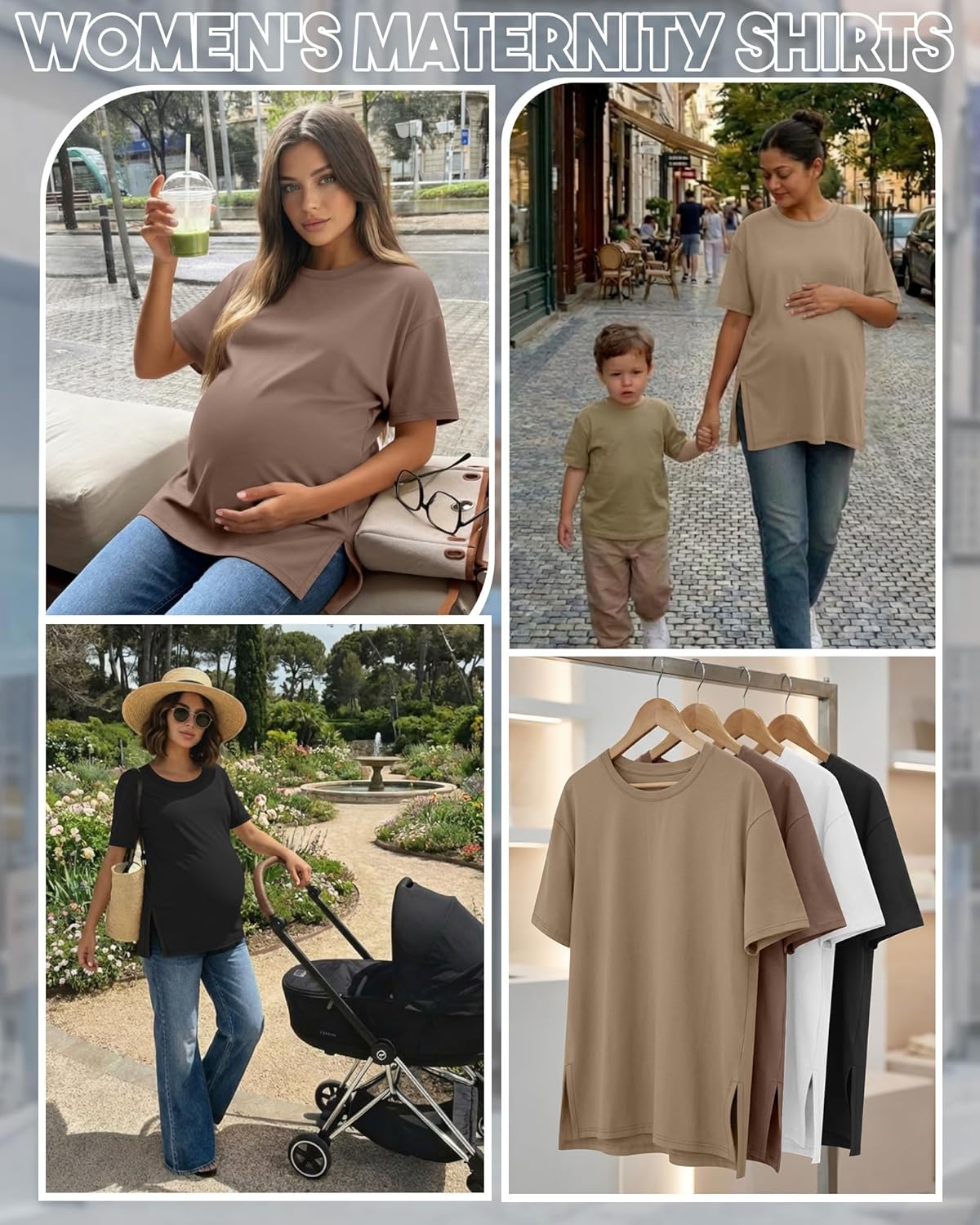 Riyiper 4 Pack Women's Maternity T Shirts, Short Sleeve Split Side Pregnancy Tee Tops Casual Loose Crewneck Maternity Clothes - Image 4