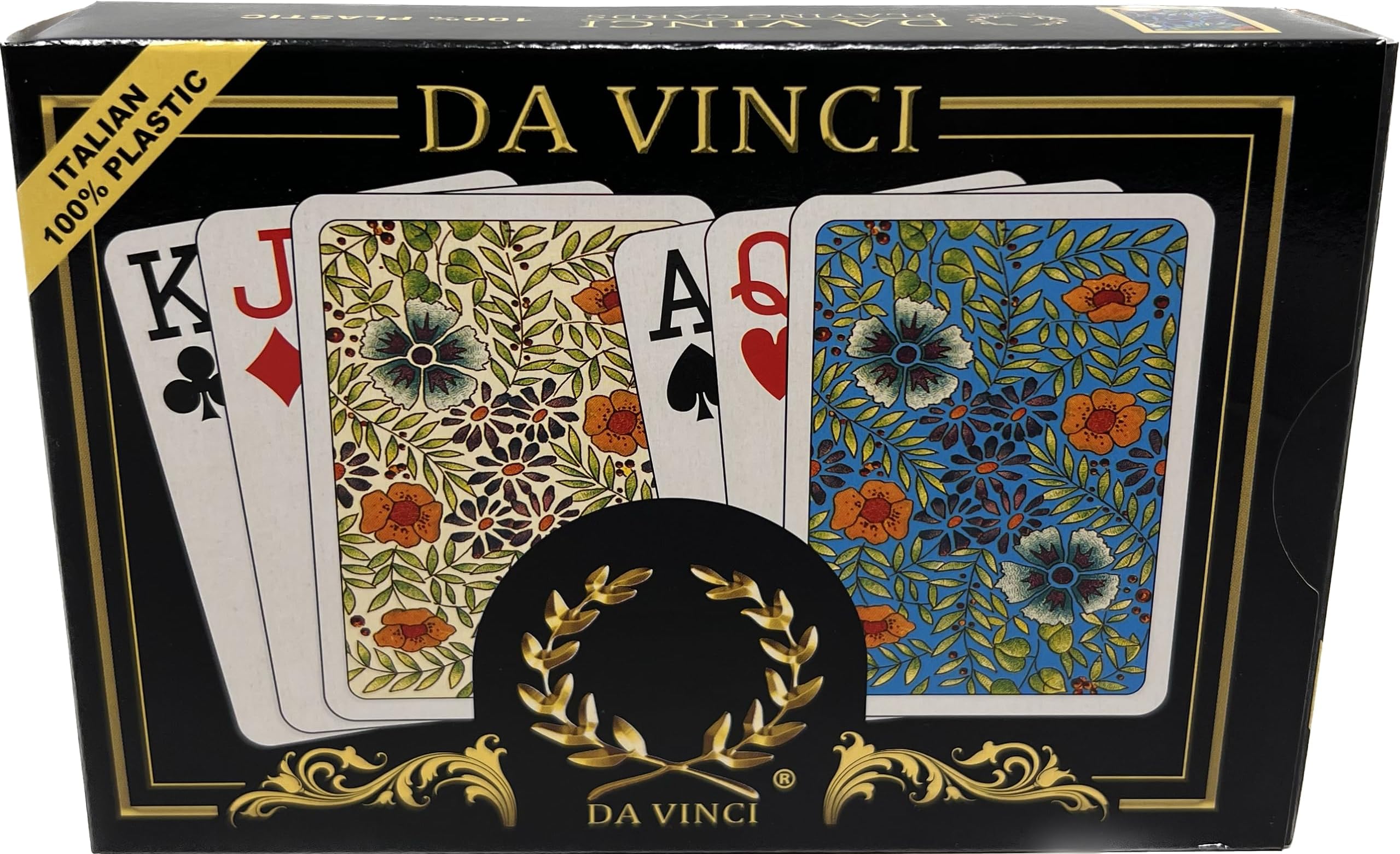 Fiori, Italian 100% Plastic Playing Cards 2 Deck Set, Poker Size Large Print Jumbo Index