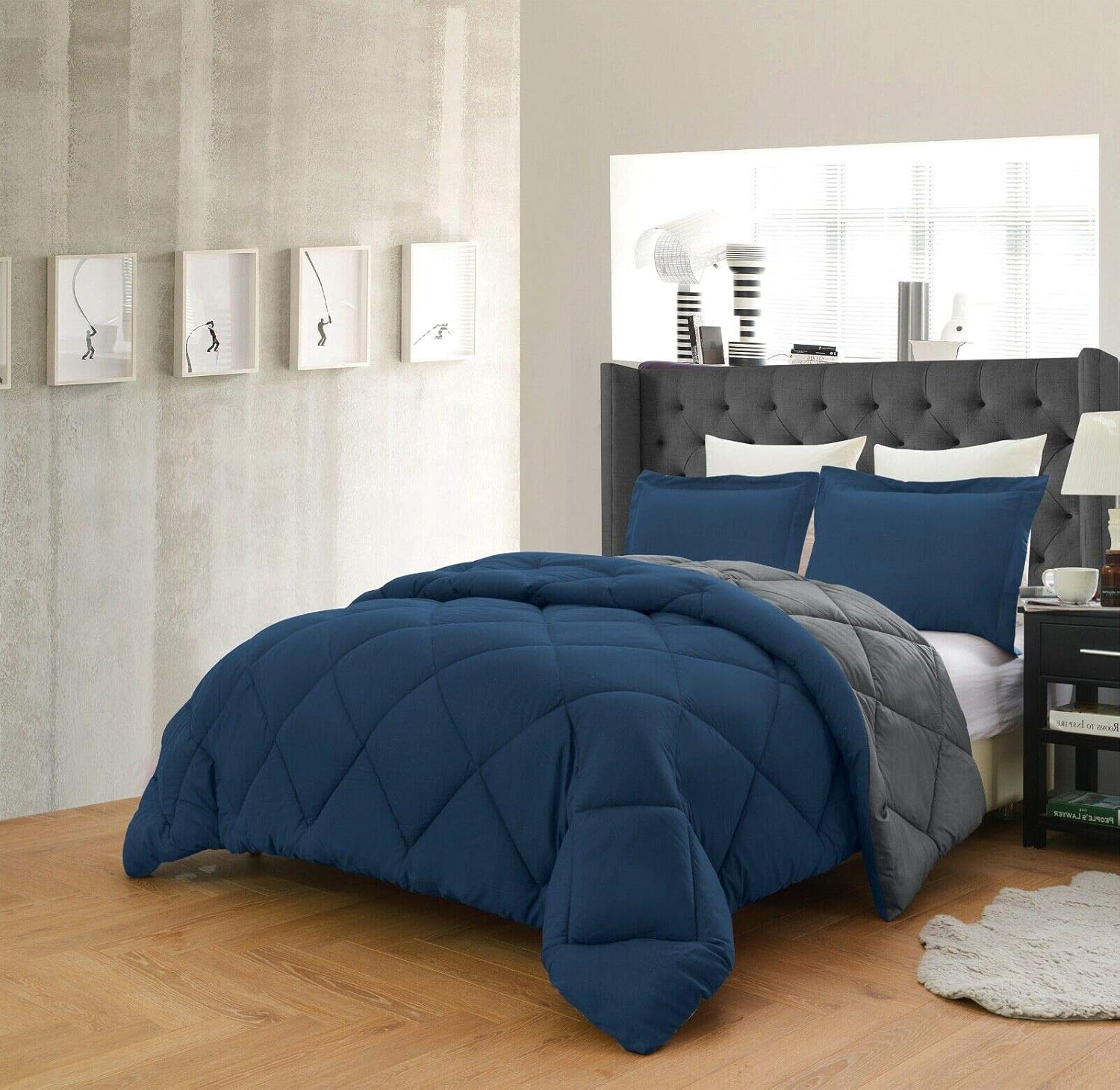 New Reversible All Season Down Alternative Soft 3 PC. Comforter Set, Breathable Stitching (Red/Gray, Queen)