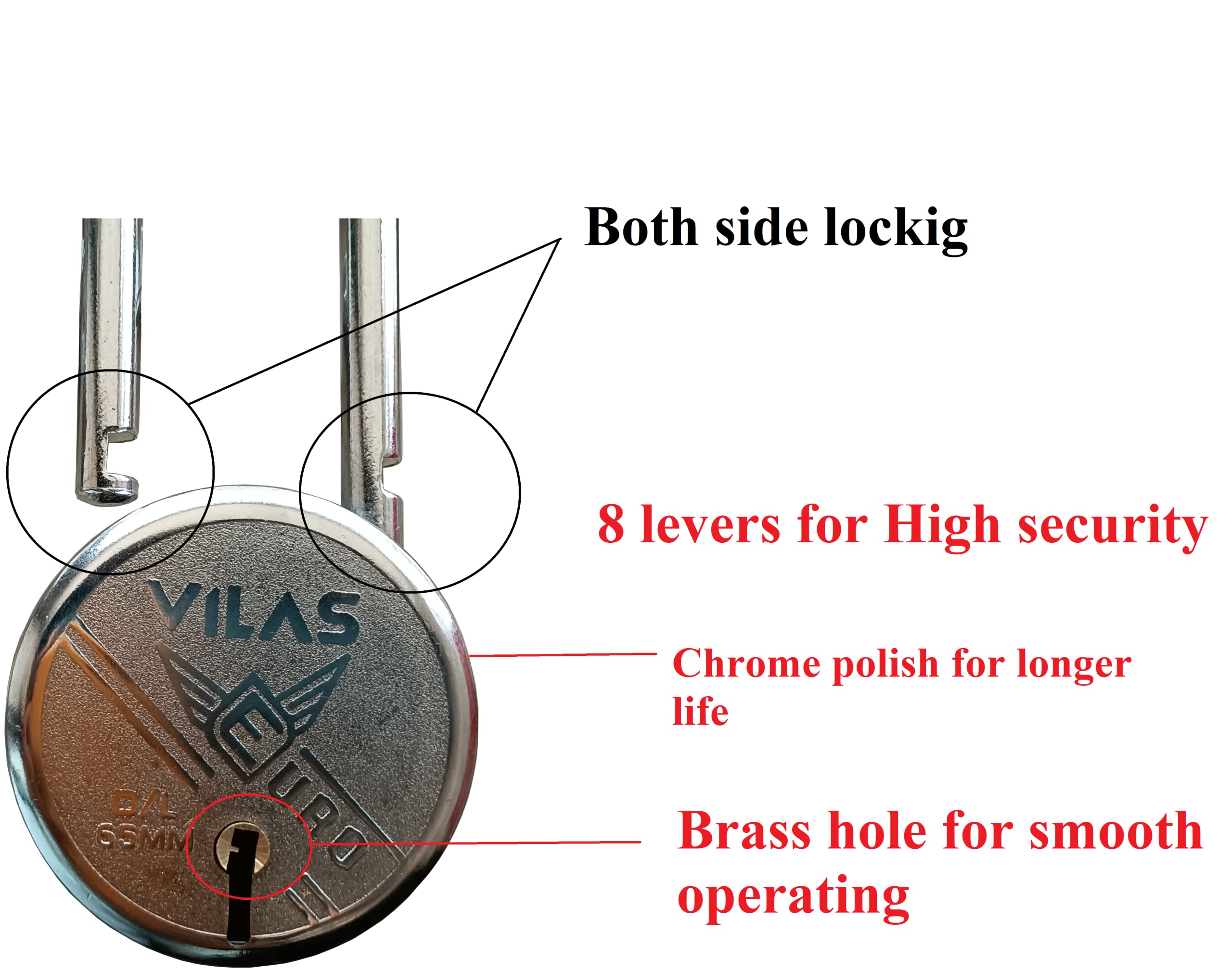 Lock with 10 keys for main gate 65MM BIG SIZE KEY LOCK MAIN DOOR HOME LOCK (DUAL LOCK) BOTH SIDE LOCKING — Amazon image 2