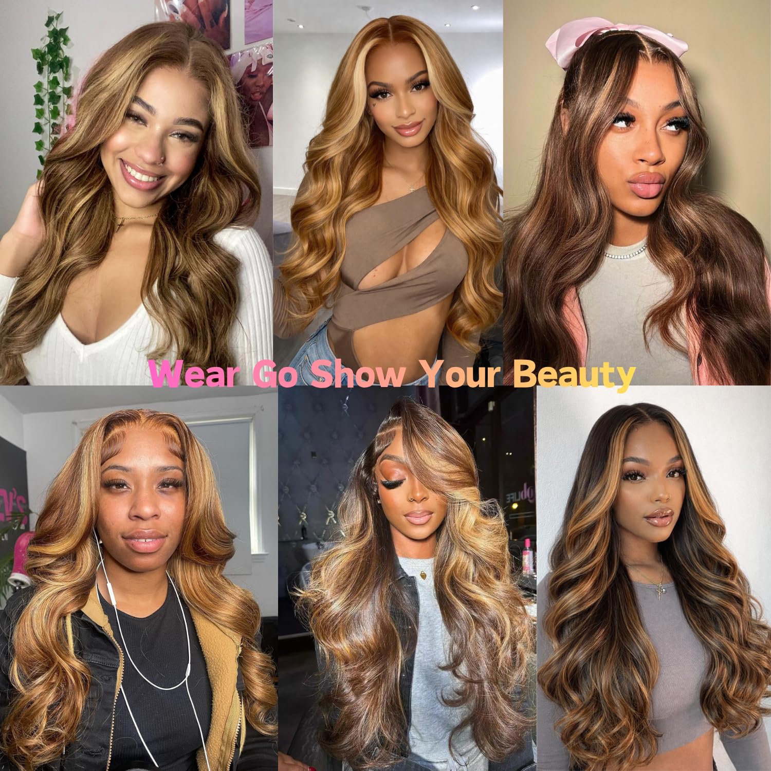 Honey Blonde Highlight Lace Front Wig Human Hair 180% Density Body Wave Wigs for Women 4/27 Ombre Highlight Glueless Wigs Pre Cut Lace Pre Bleached Pre Plucked Drawstring Wigs 22 Inch