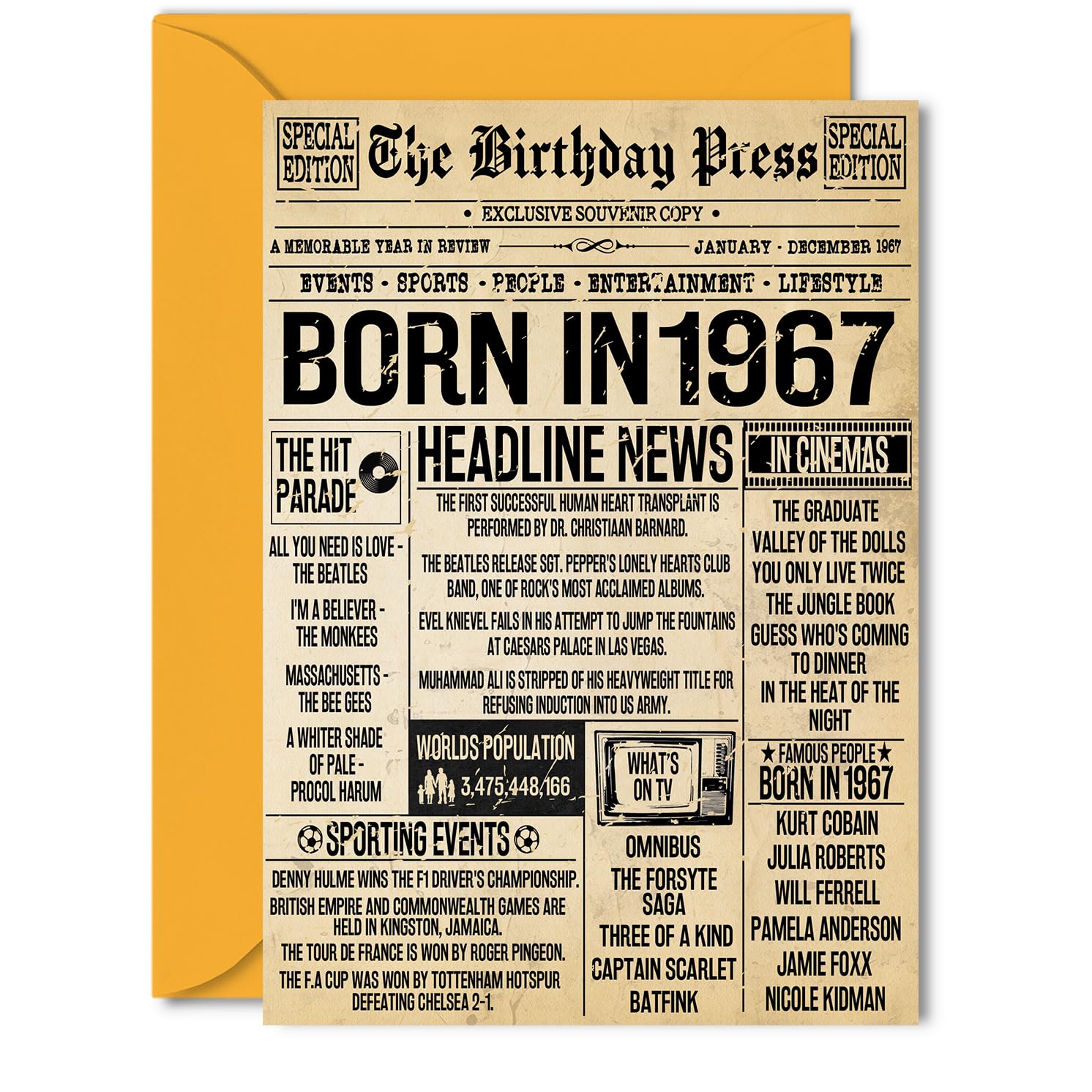 59th Birthday Card for Women Men - Bday Press Newspaper 1967 - Happy 59 Birthday Cards for Neighbour Husband Sister Nanny Cousin Grandad, 5x7 Inch Bday Greeting Cards