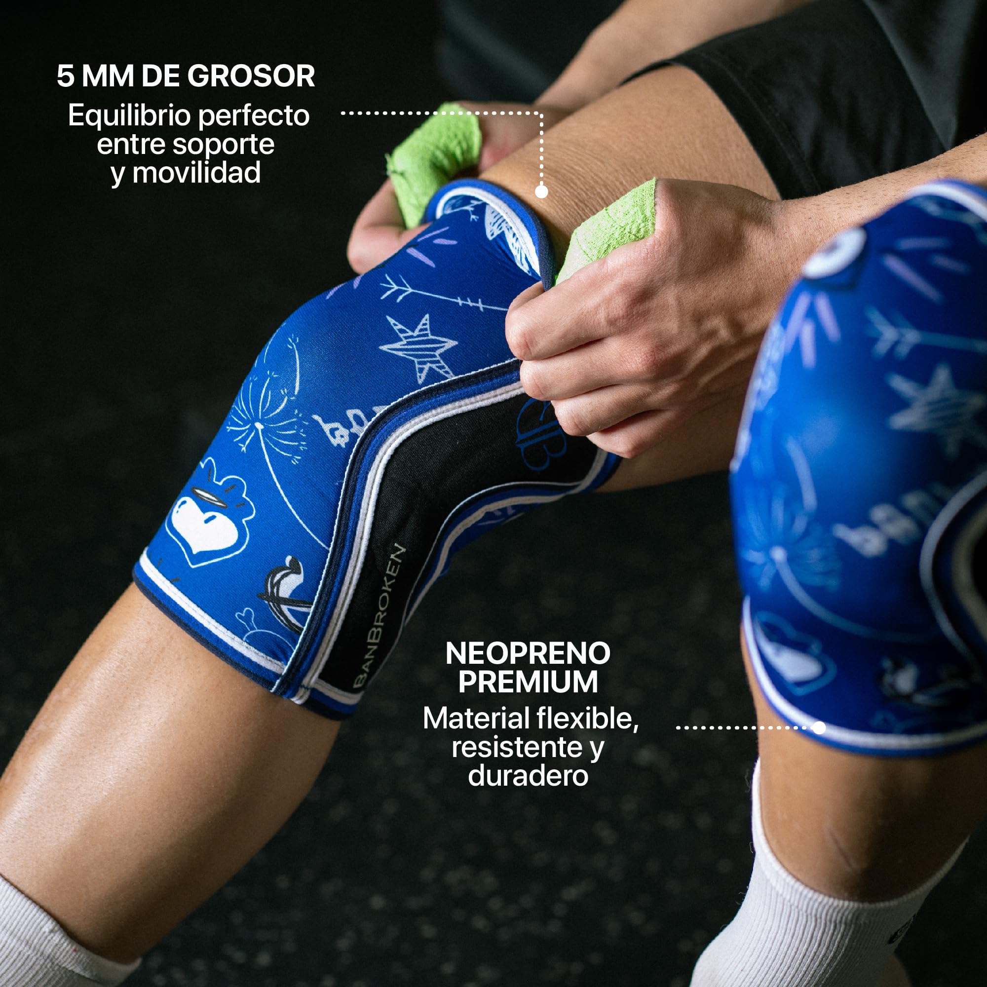 Banbroken | Rodilleras de Neopreno | Cross Training y Powerlifting | Soporte para menisco y ligamento | Para Levantamiento de pesas | 5 mm | 2 uds | XS | Azul