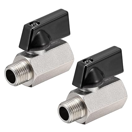 uxcell Brass Ball Valve Shut Off Switch G1/4 Male to Female Sand Blasting Pipe Coupler Connector Black 2Pcs