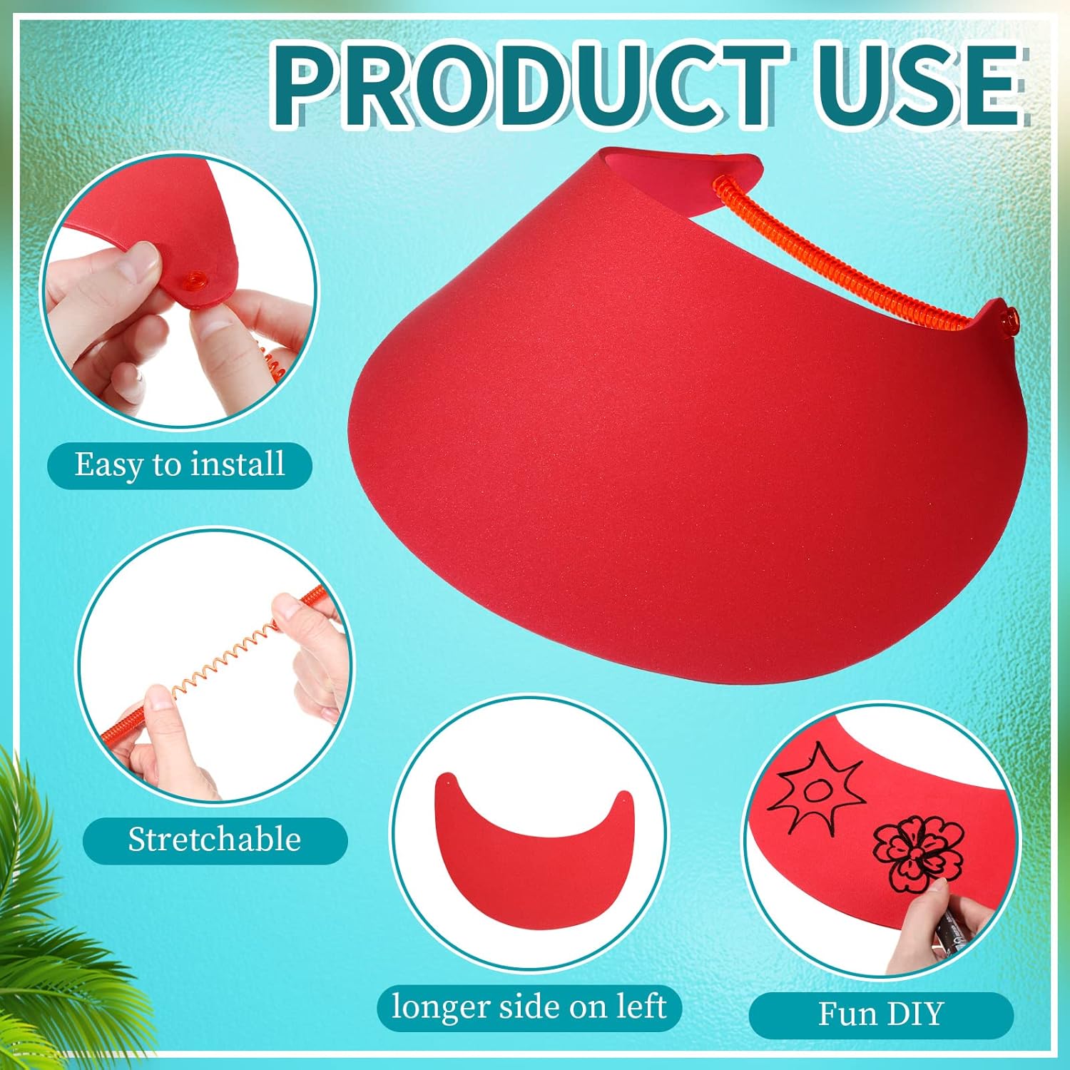 48 Pack Adjustable Foam Visors with Coil Bands Assorted Color Bulk Kids Visor Foam Visors Craft Sun Protection Visor Hat for Kids Arts Crafts Camping Trips Golf and Tennis, 6 Colors
