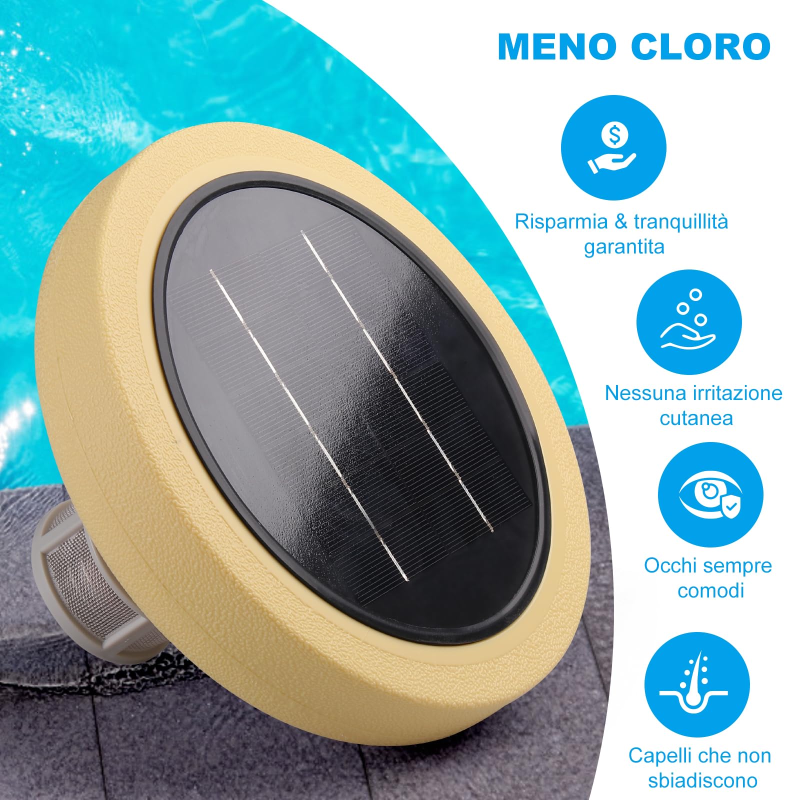 Solar Pool Ionisator Für Oberflächen- Und Einbautbecken, Schwimmender Kupfer Pool Reiniger, Bis Zu 150.000 Liter, Wasserreiniger Für Pools Und Spas (Gelb)