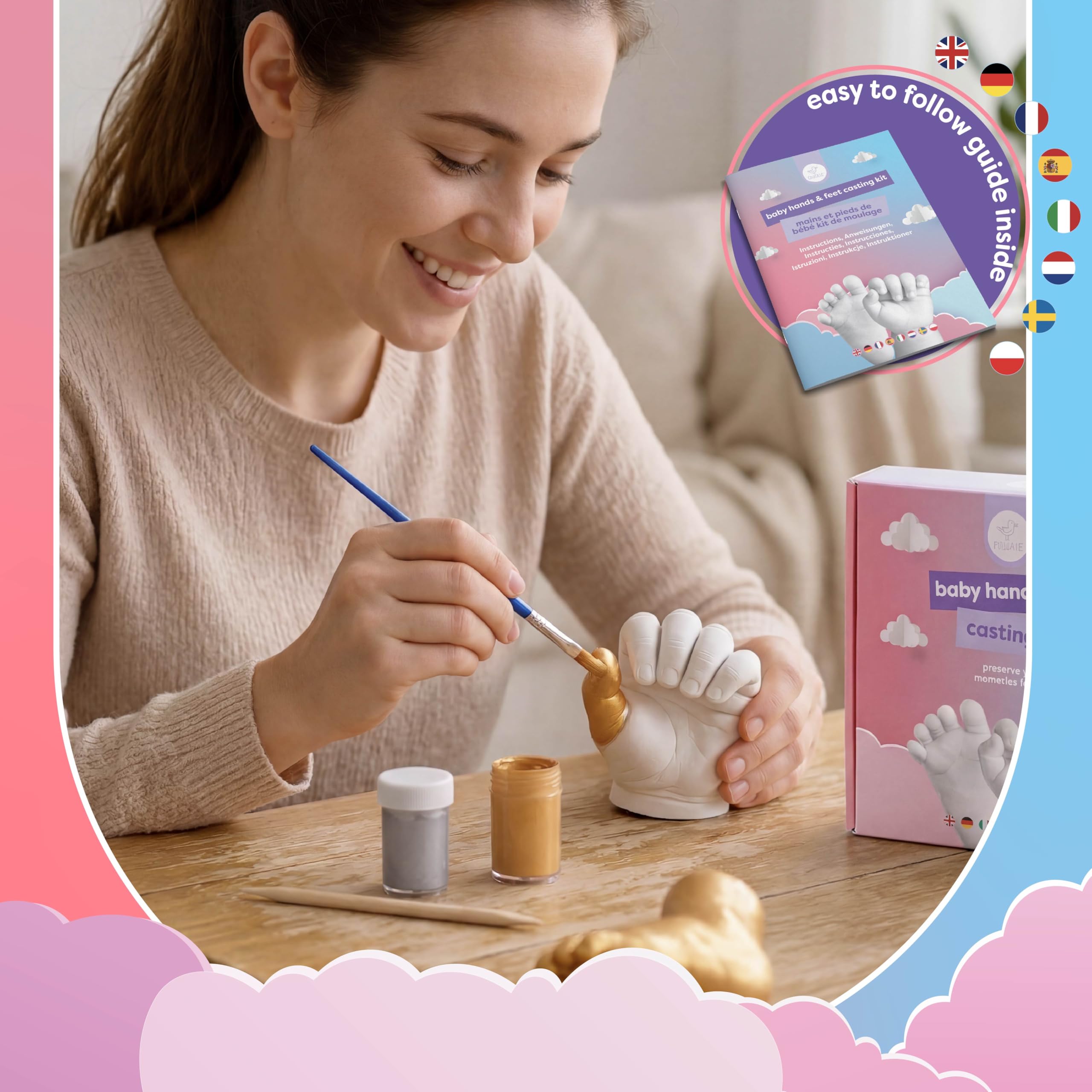 Chuckle Baby Handabdruck und Fußabdruck Set, 3D Gipsabdruck zum Selbermachen, Andenken zur Geburt