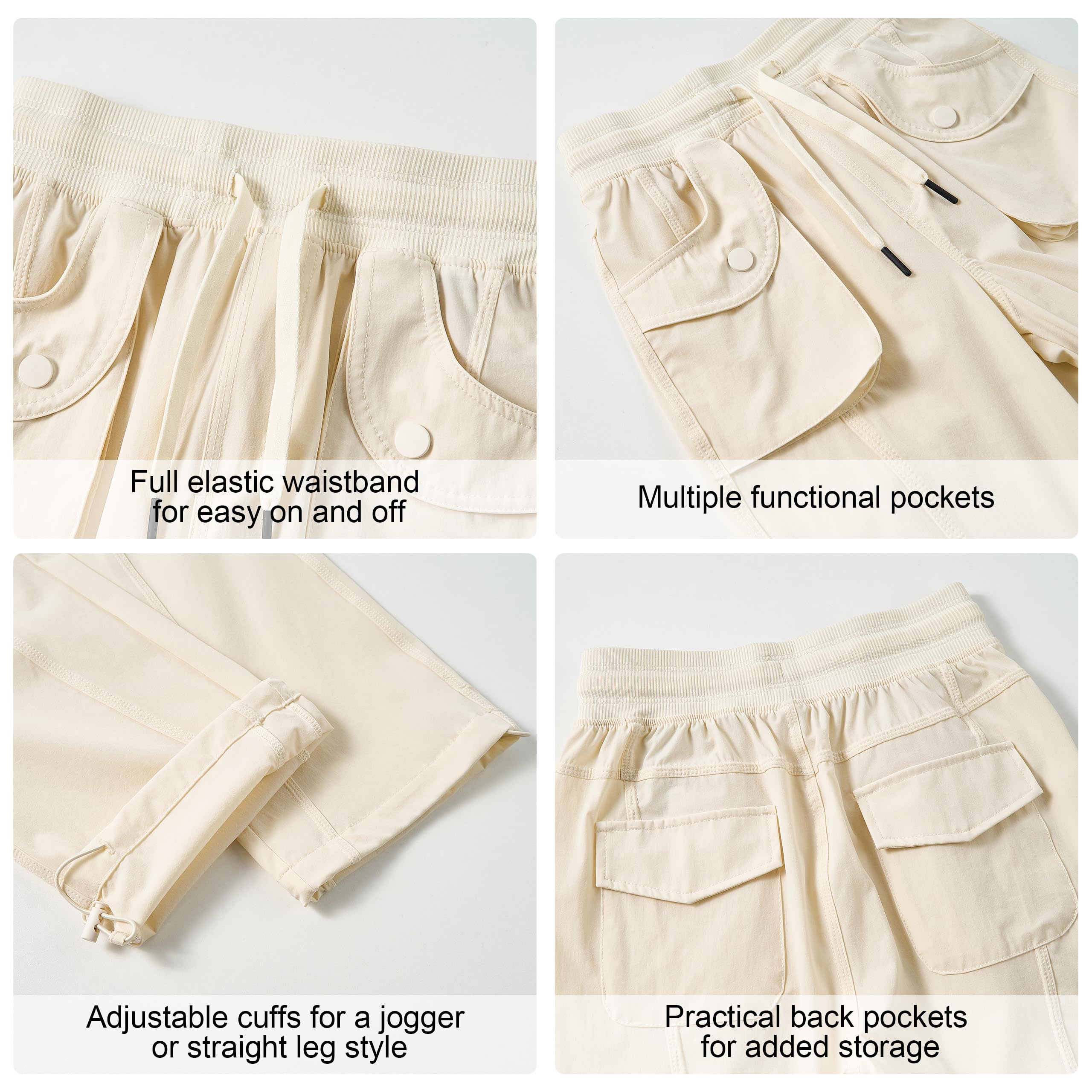 Pantalones Cargo Niñas Resistentes al Agua Jogger Senderismo Cintura Alta Secado Rápido